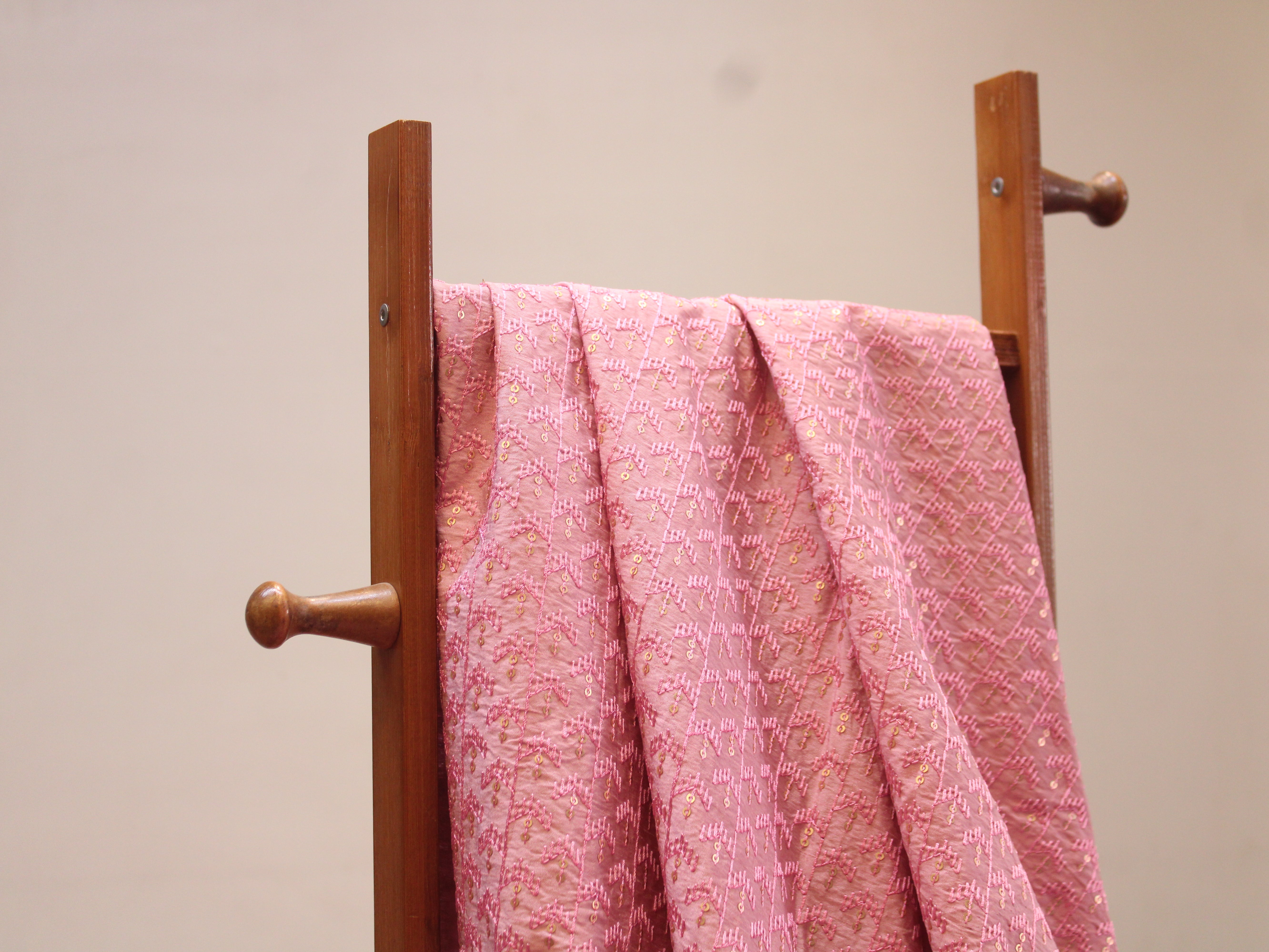 Roman Silk Thread & Sequin Embroidered Fabric - Light Pink