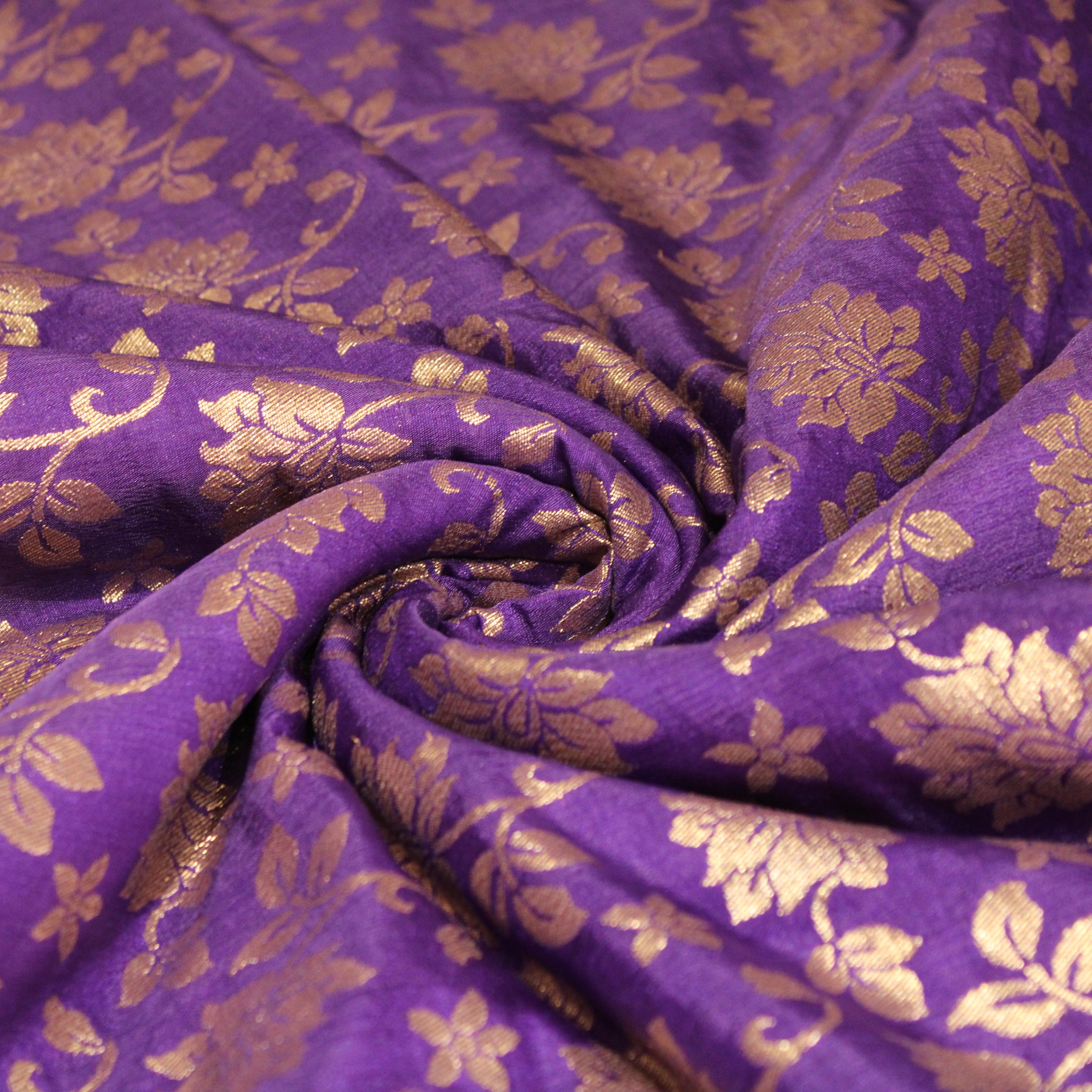 Banarasi Dola Silk Floral Brocade Fabric : Purple