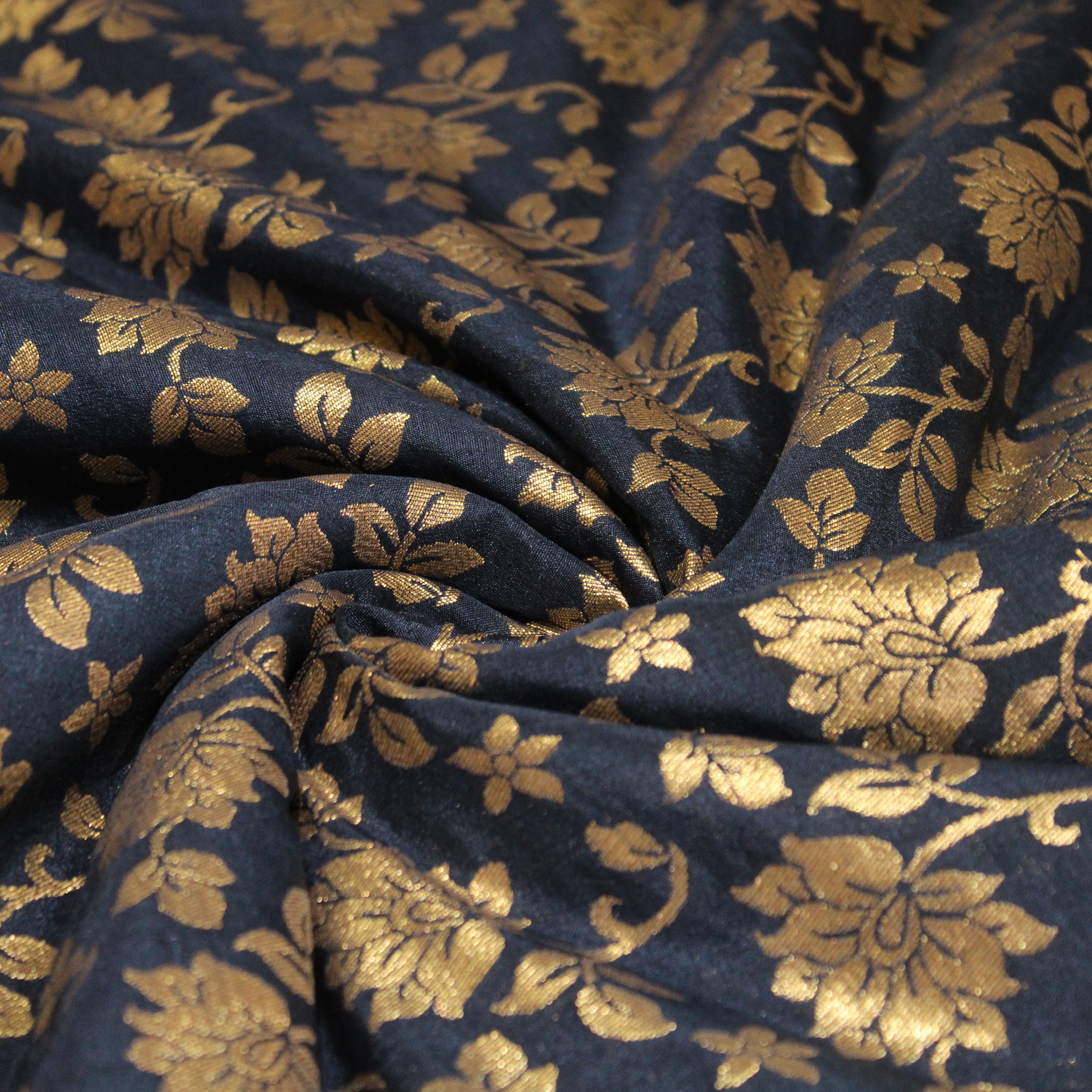 Banarasi Dola Silk Floral Brocade Fabric : Peacock Blue