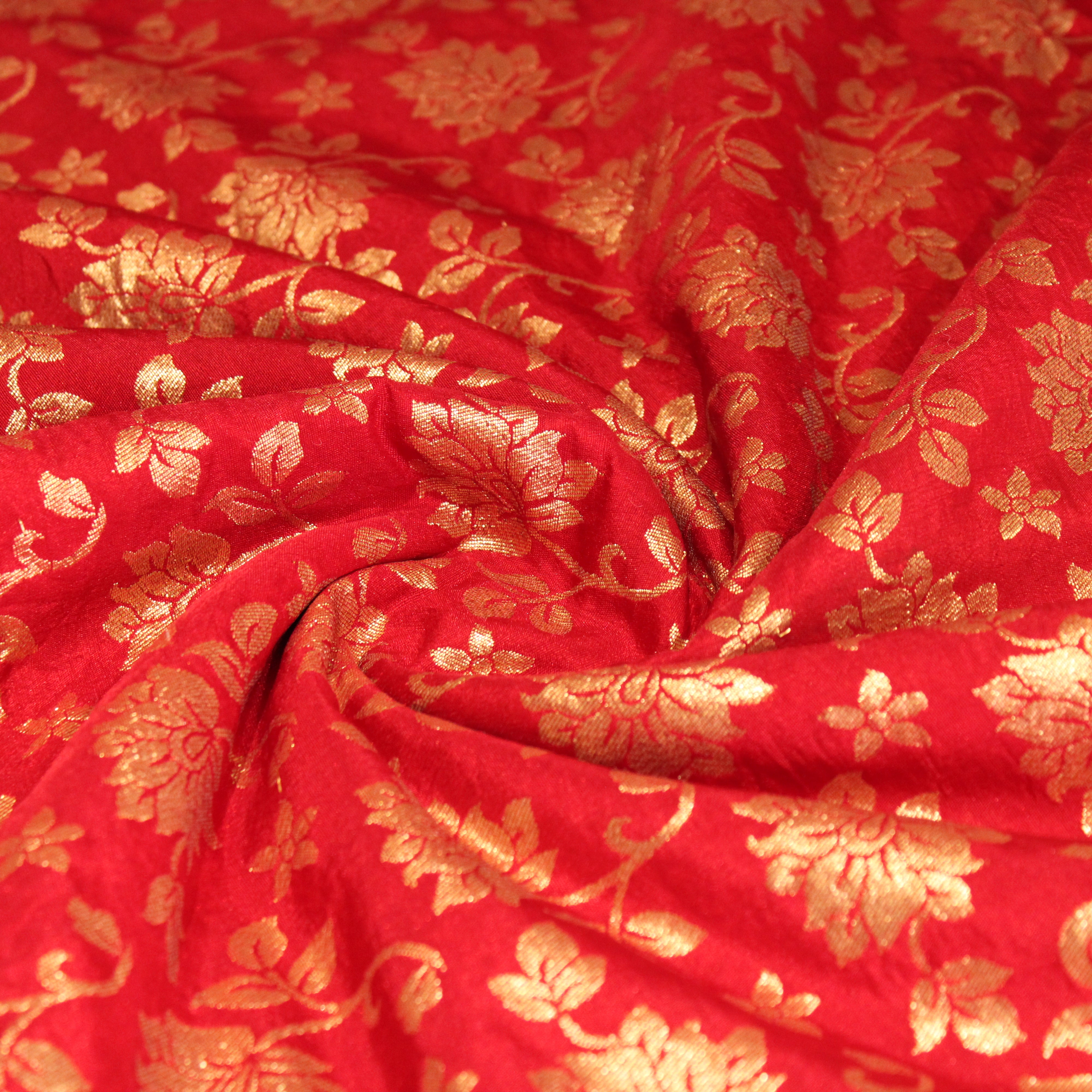 Banarasi Dola Silk Floral Brocade Fabric : Red
