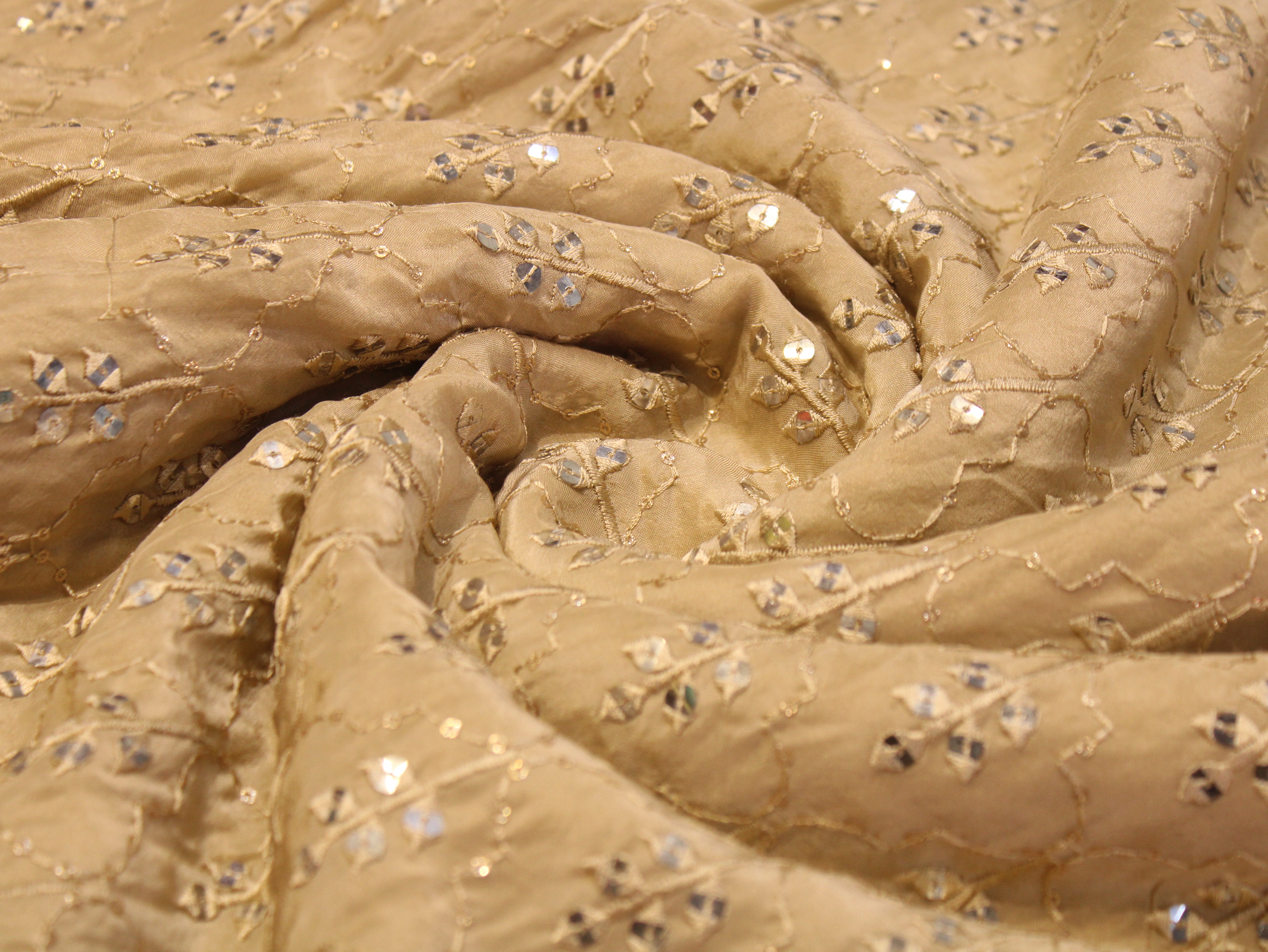 Upada Silk Thread & Mirror Work Fabric - Metalic Golden