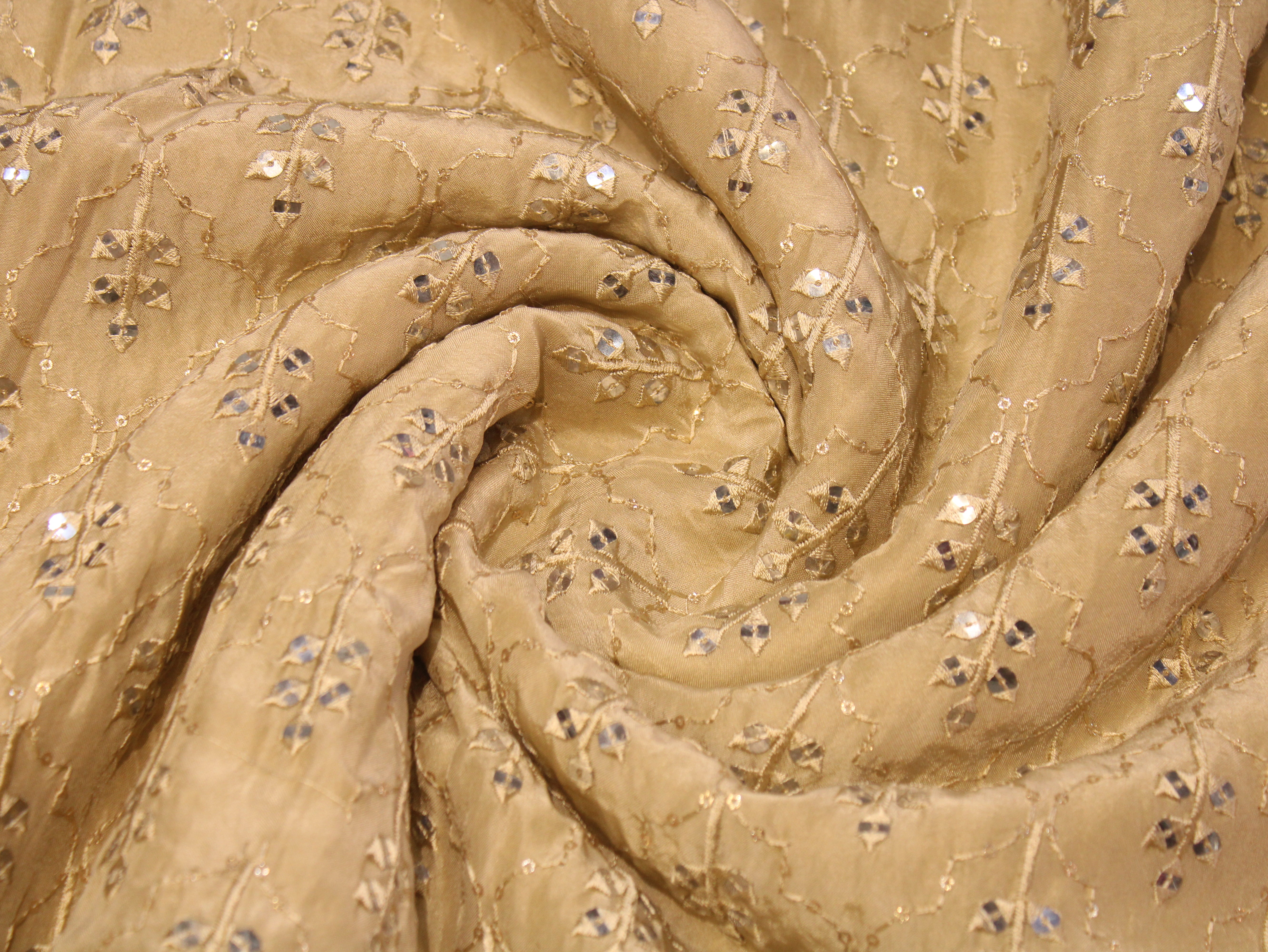 Upada Silk Thread & Mirror Work Fabric - Metalic Golden