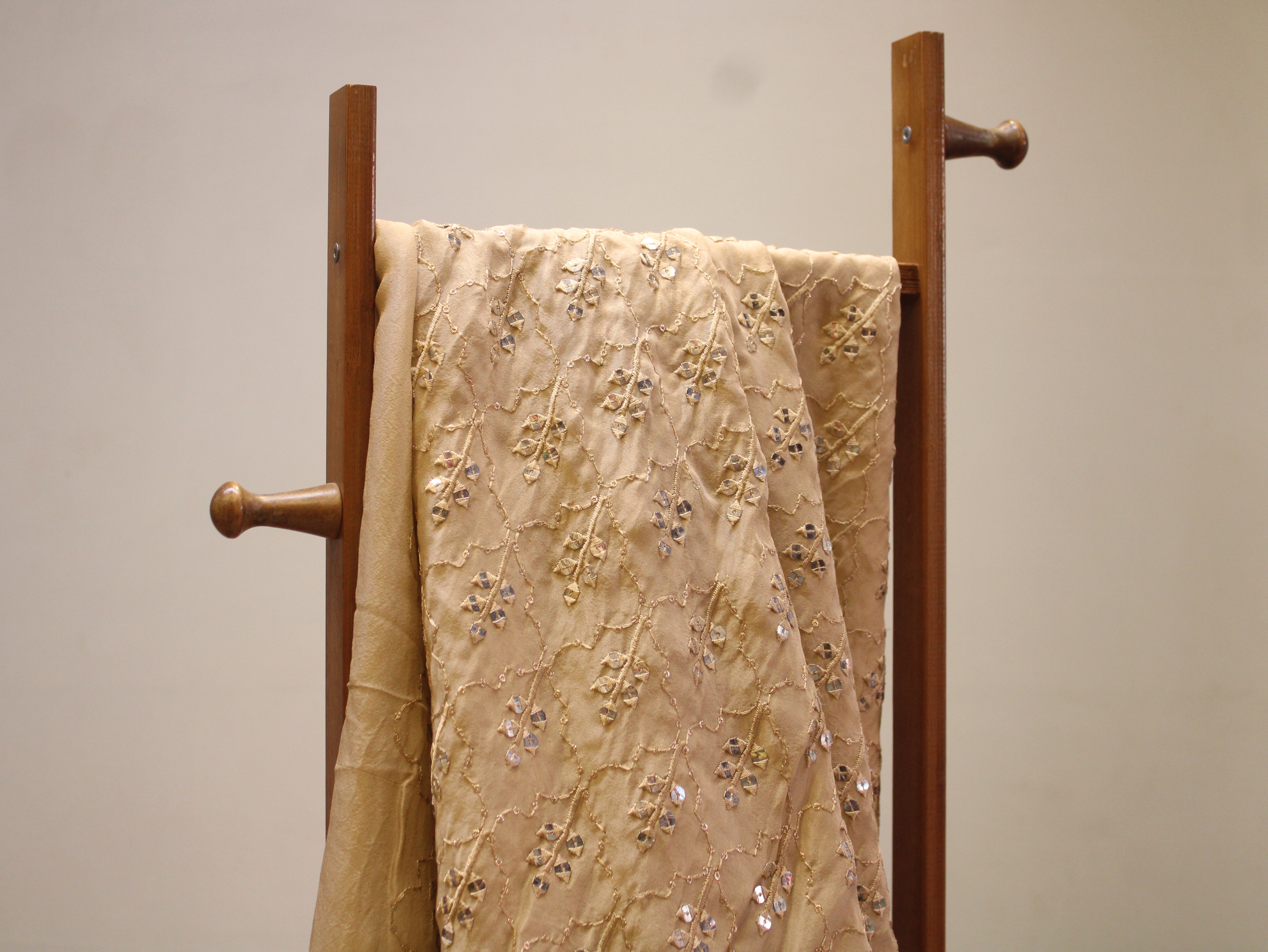 Upada Silk Thread & Mirror Work Fabric - Metalic Golden