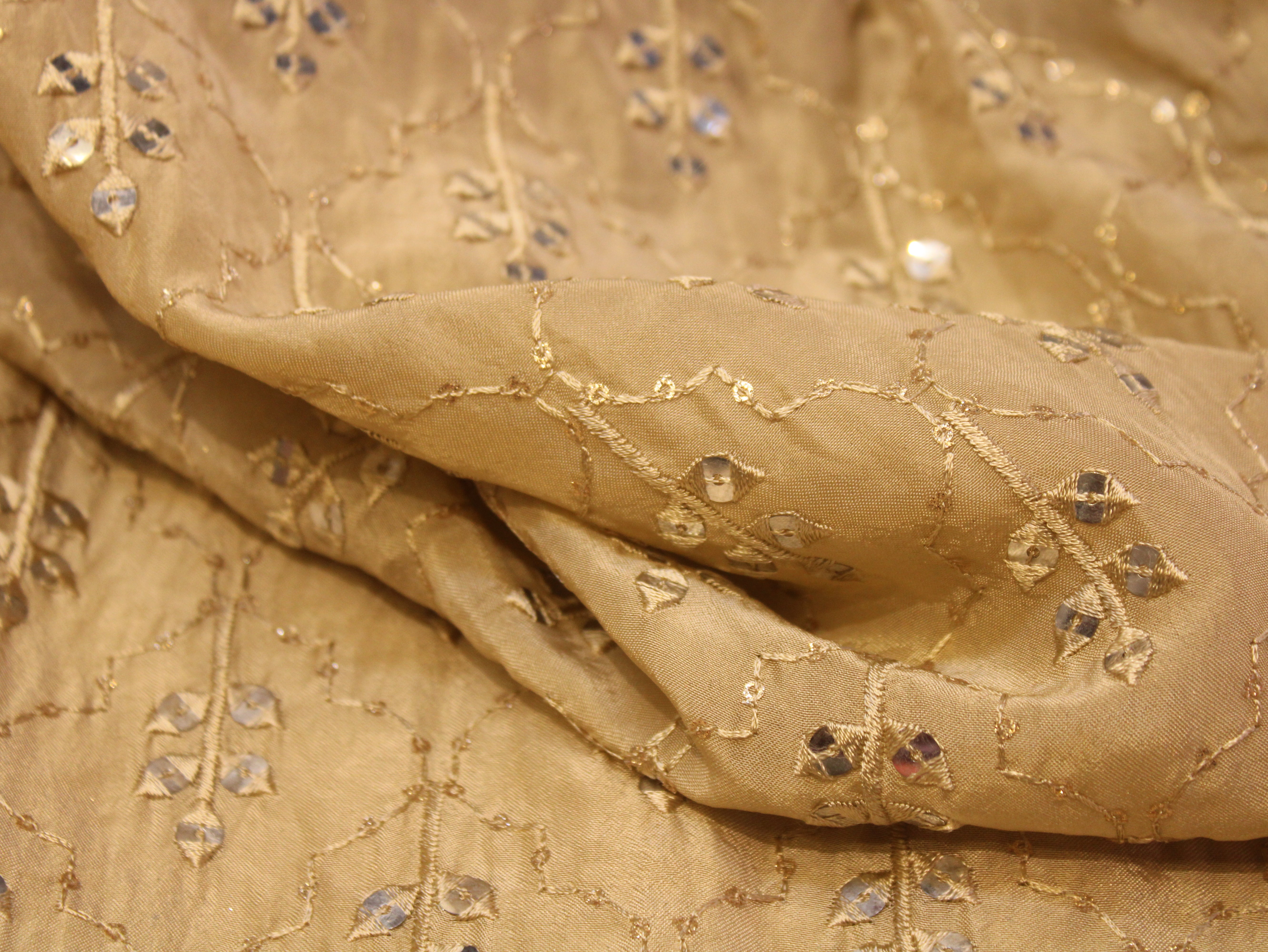 Upada Silk Thread & Mirror Work Fabric - Metalic Golden