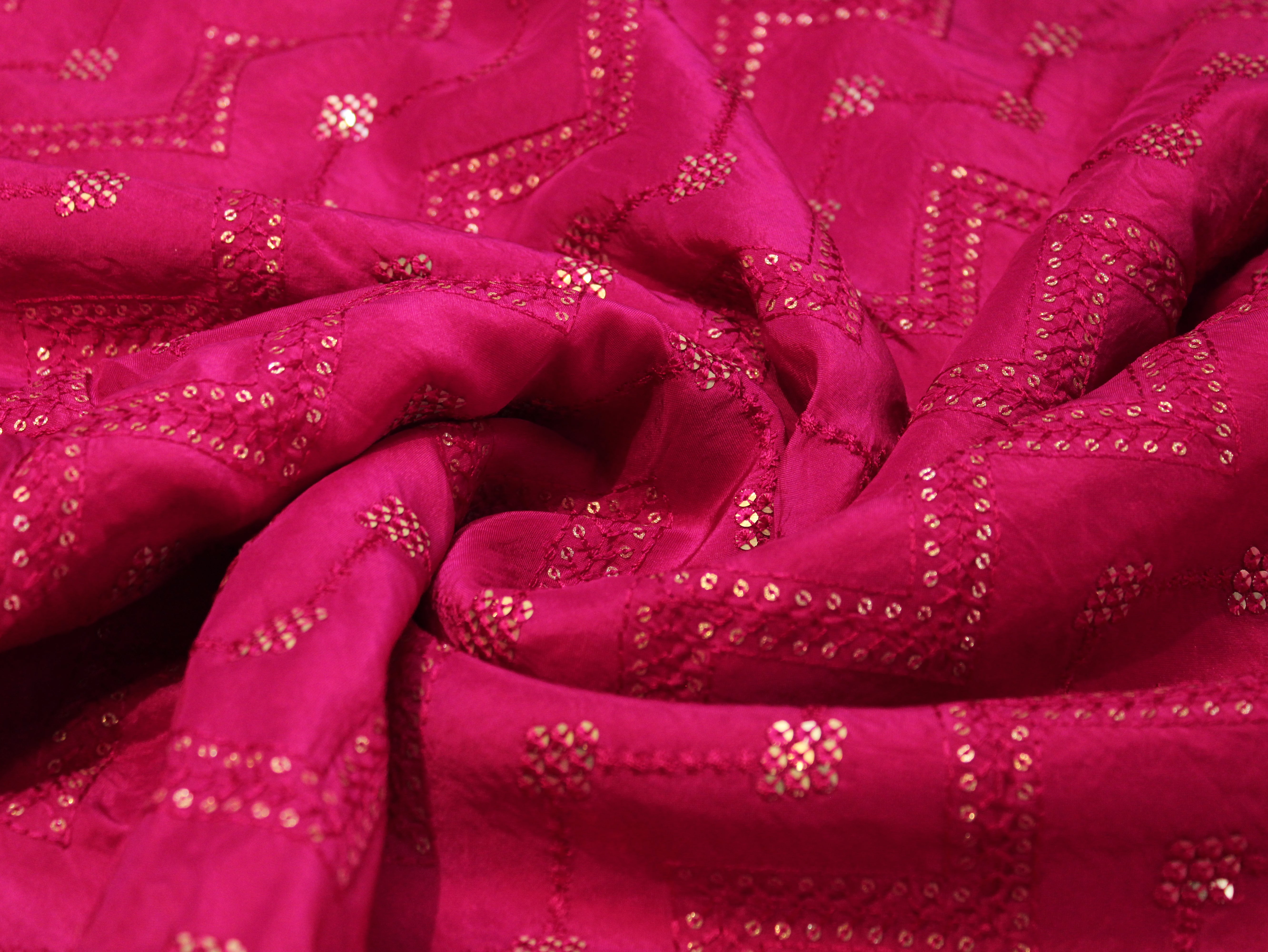 Upada Silk Thread & Mirror Work Fabric - Silk Rani