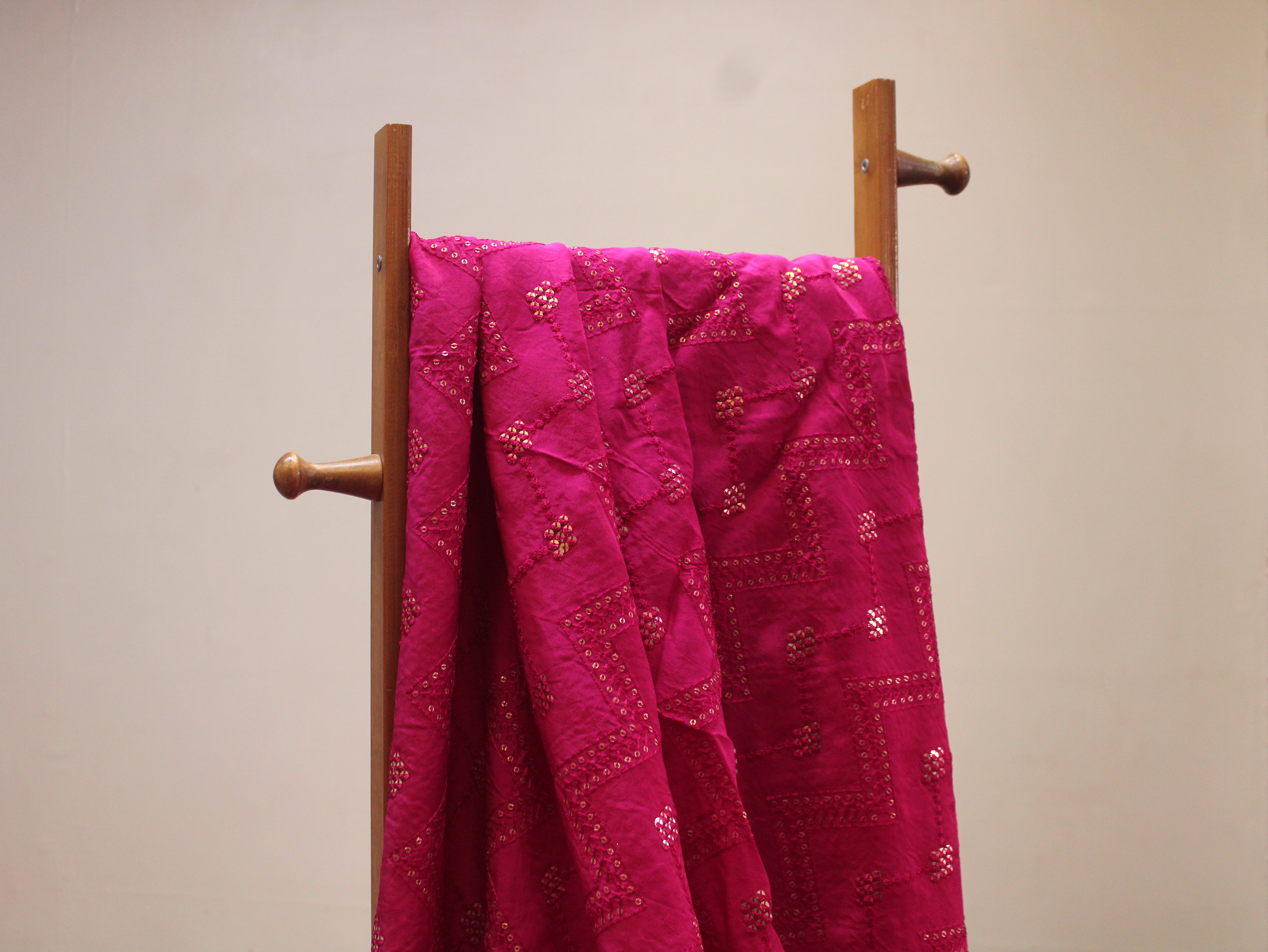 Upada Silk Thread & Mirror Work Fabric - Silk Rani