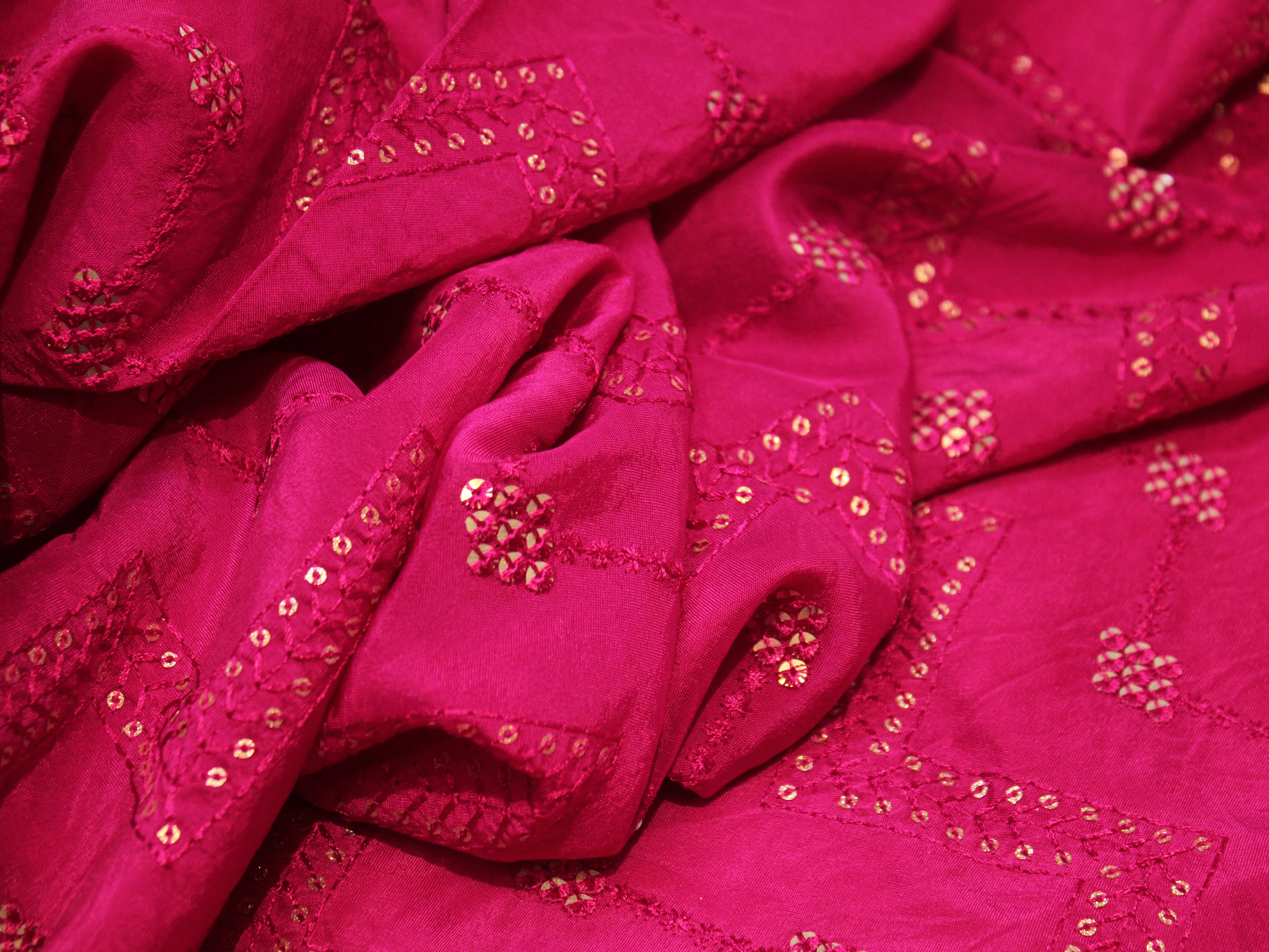 Upada Silk Thread & Mirror Work Fabric - Silk Rani