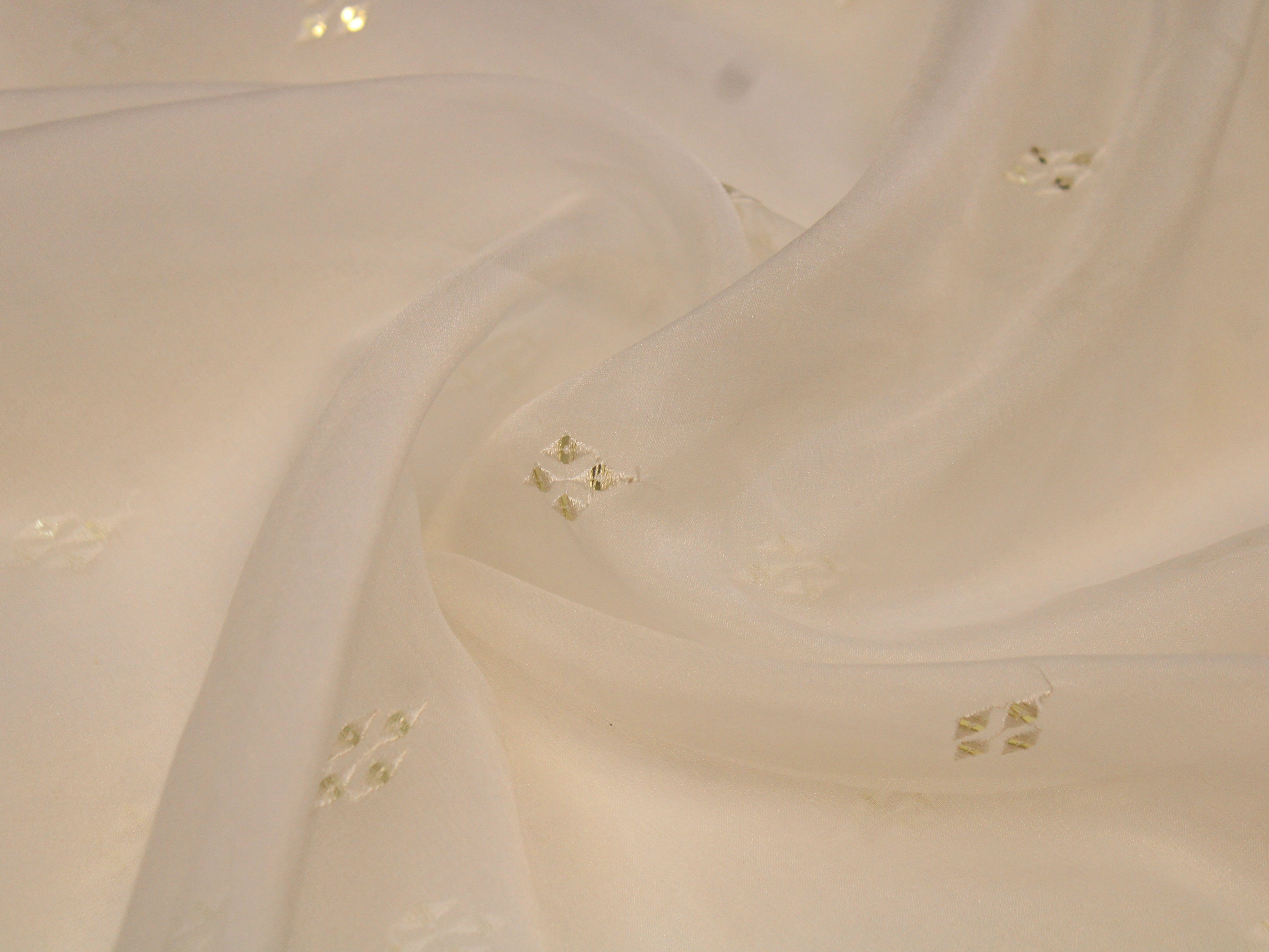 Nylon Organza Sequin Mirror Work Dyeable Fabric – Cutwork Border