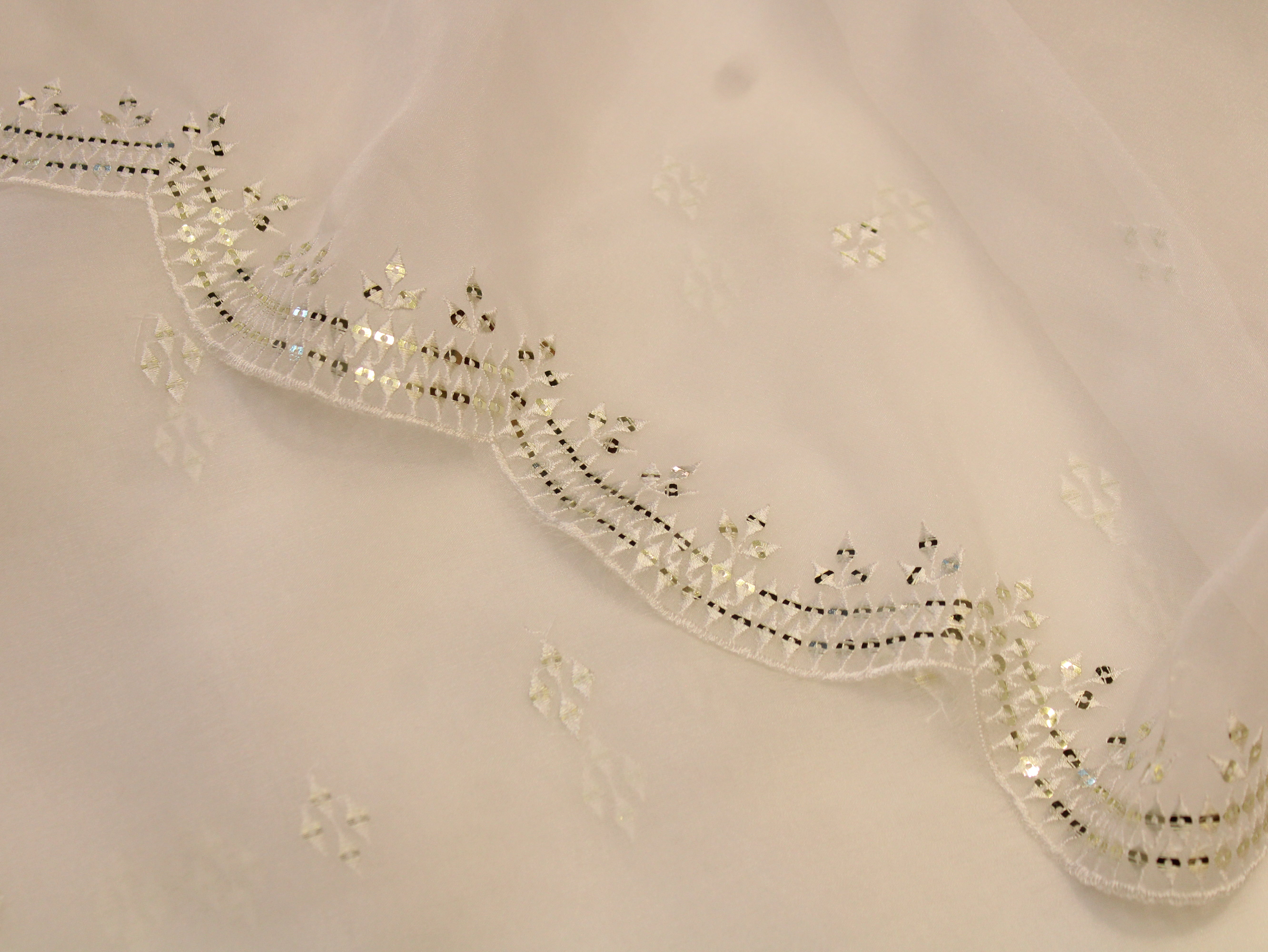 Nylon Organza Sequin Mirror Work Dyeable Fabric – Cutwork Border