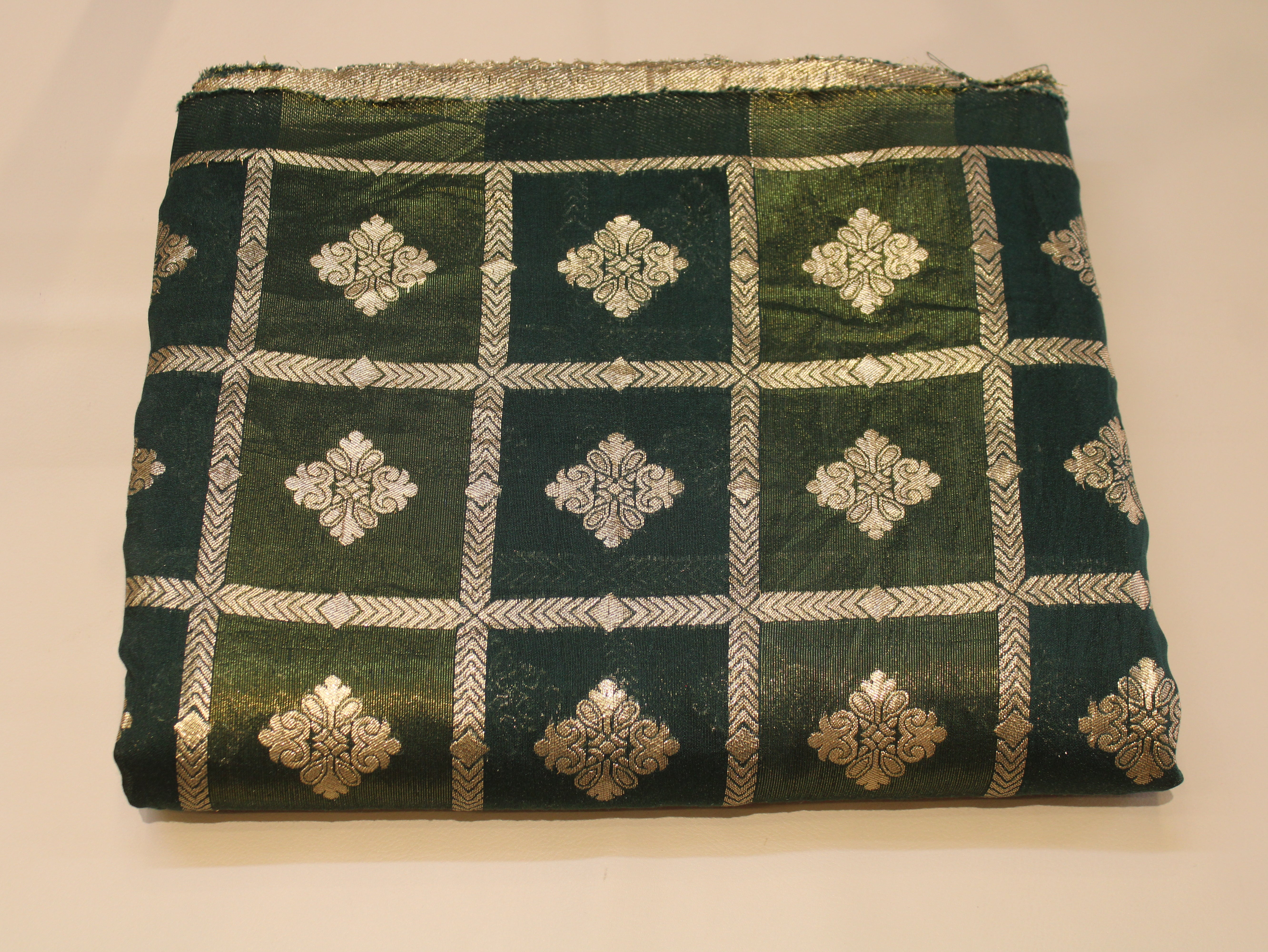 Dola Silk Checked Jacquard Banarasi Fabric | 44 Inch | Green