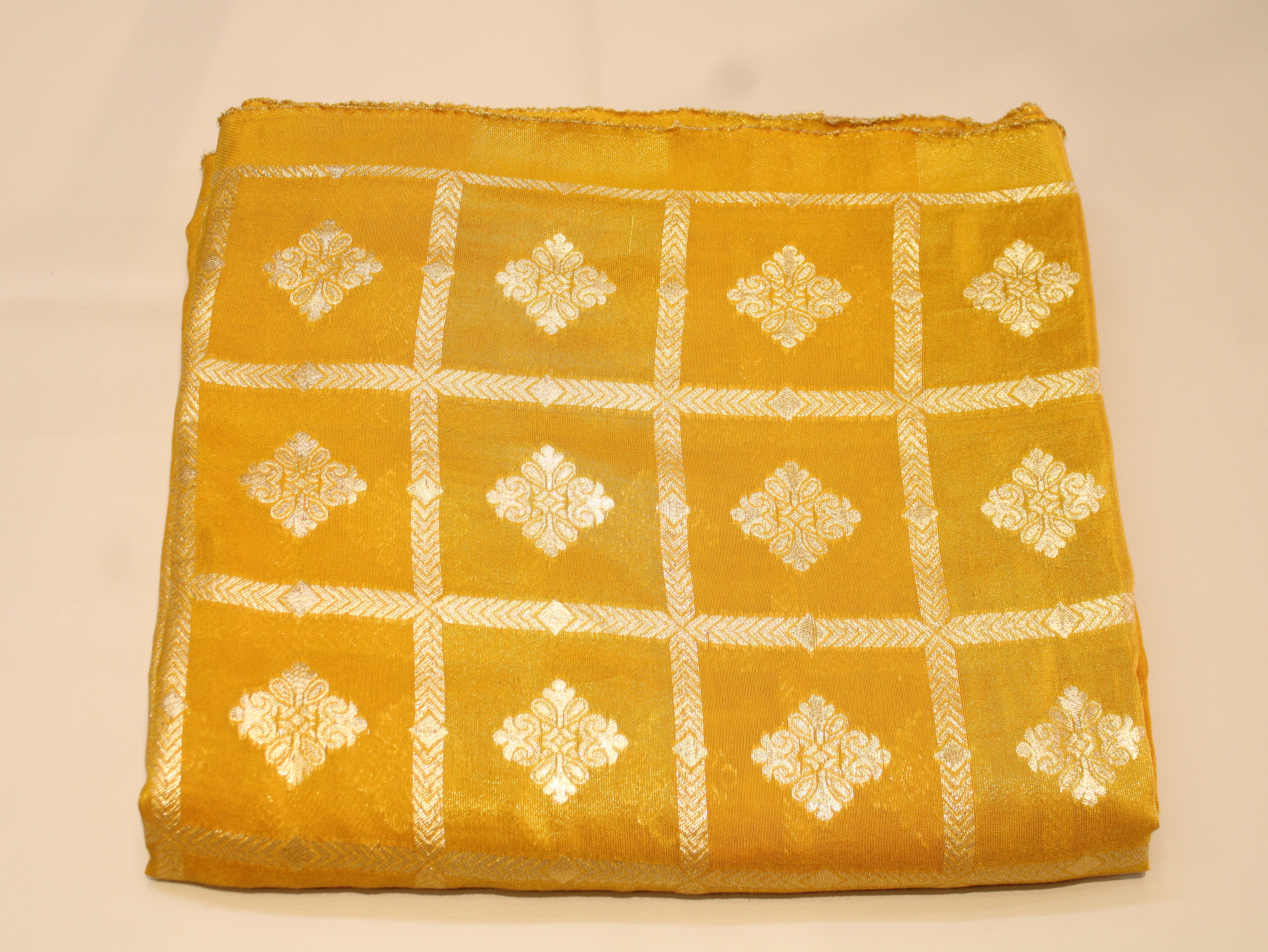 Dola Silk Checked Jacquard Banarasi Fabric | 44 Inch | Yellow