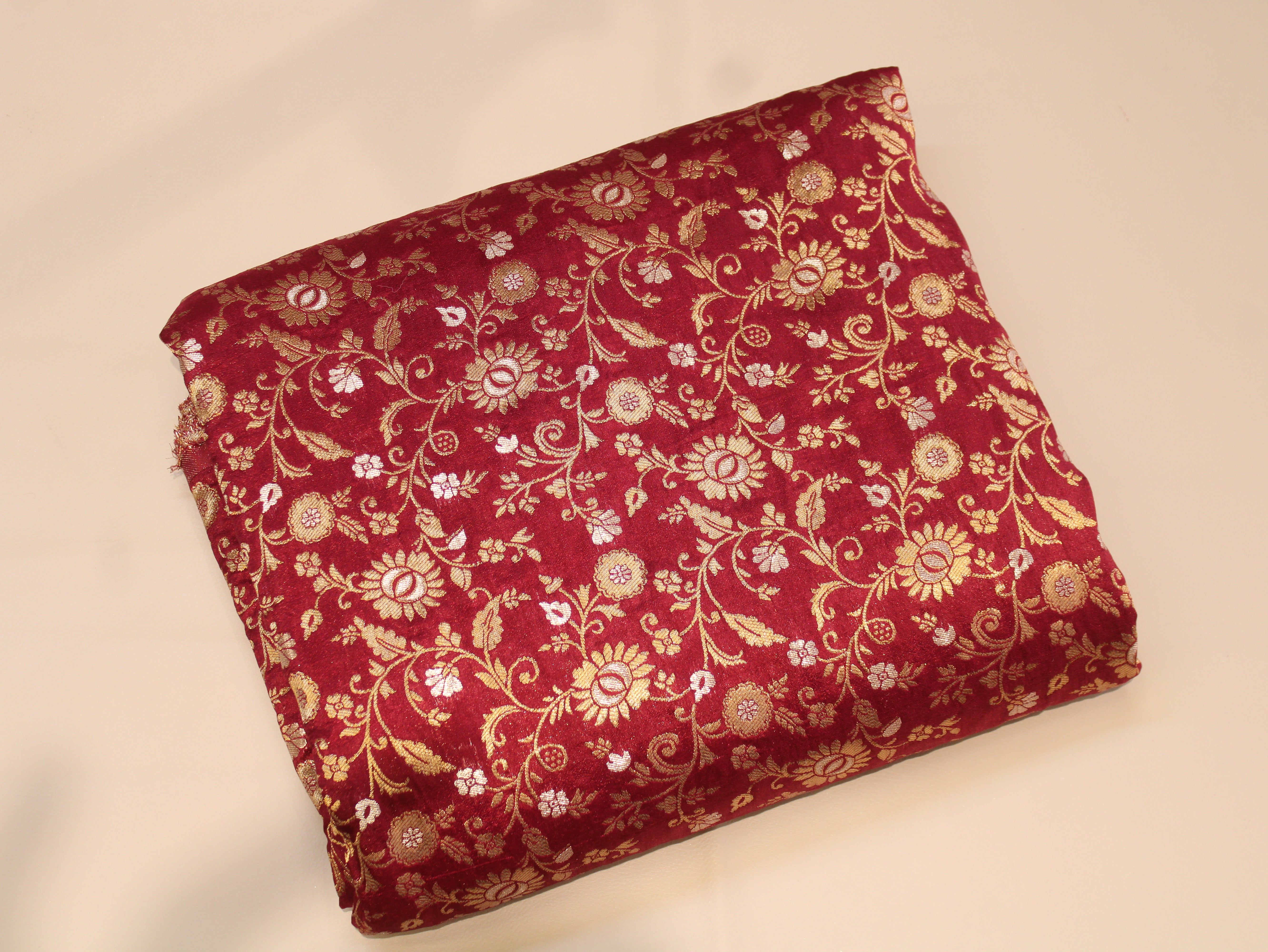 Banarasi Brocade Fabric Dual Tone Zari Floral Jacquard - Maroon