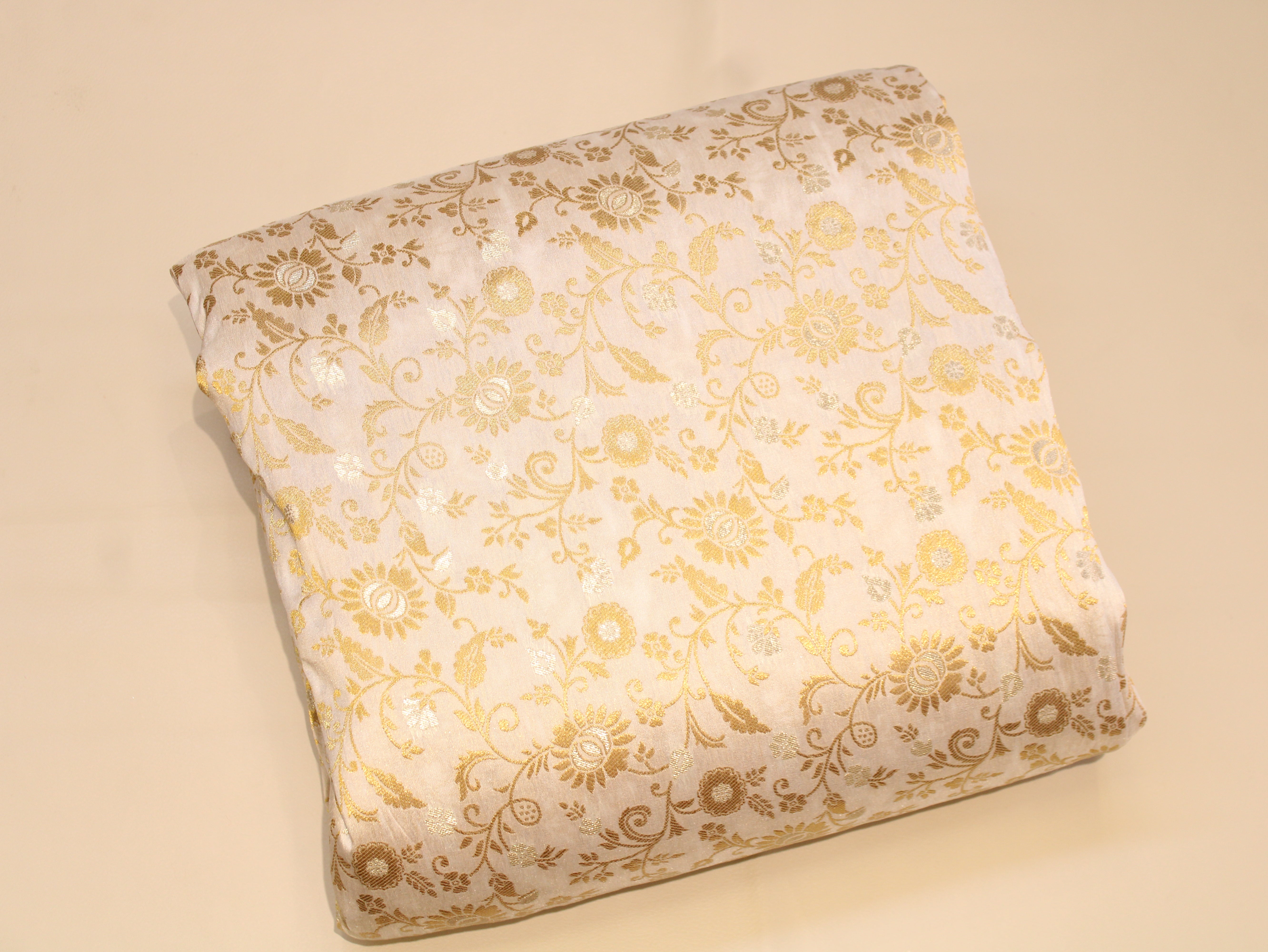 Banarasi Brocade Fabric Dual Tone Zari Floral Jacquard - White Dyeable