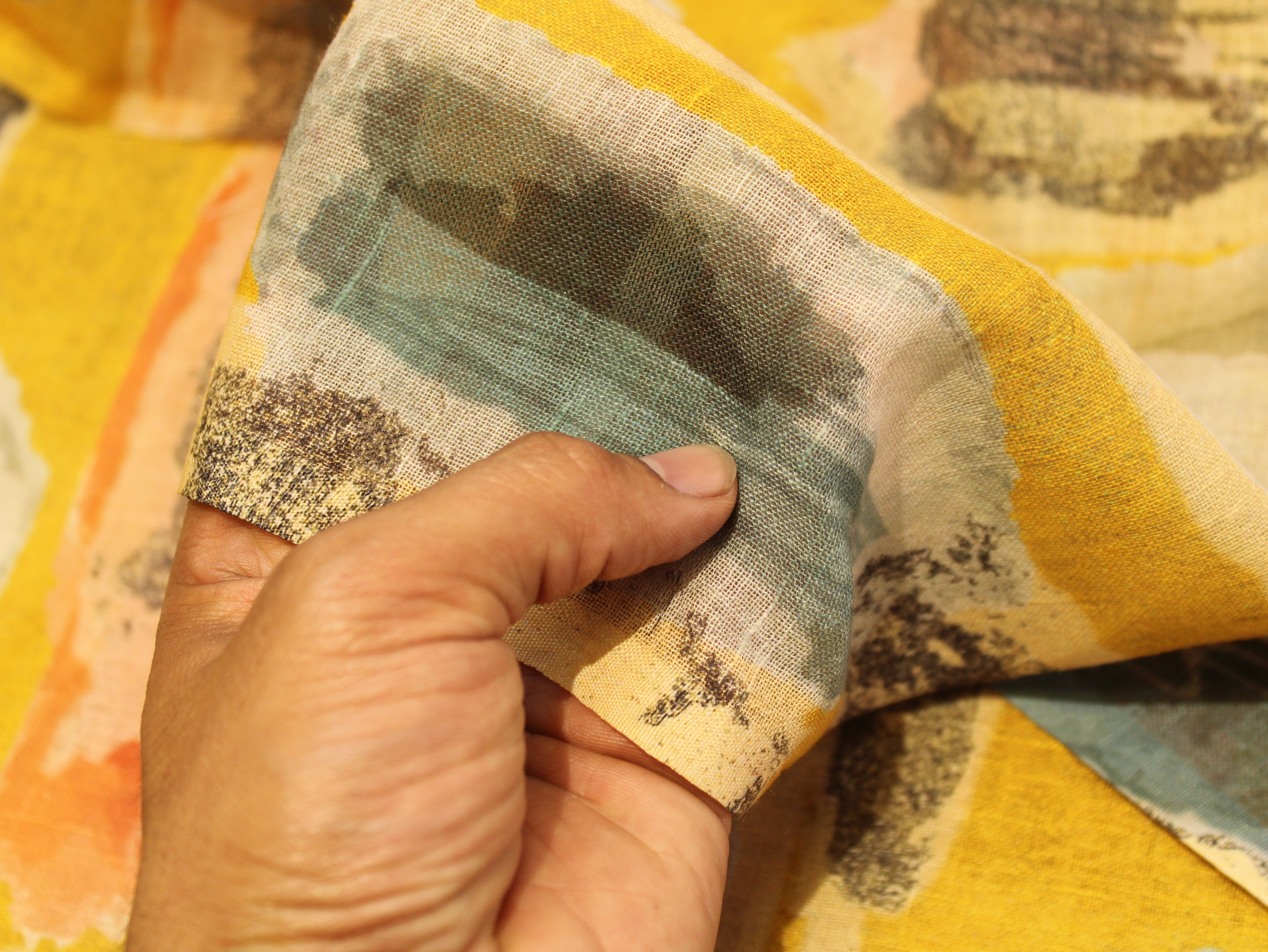 Linen-Textured Slub Cotton Digital Printed Fabric