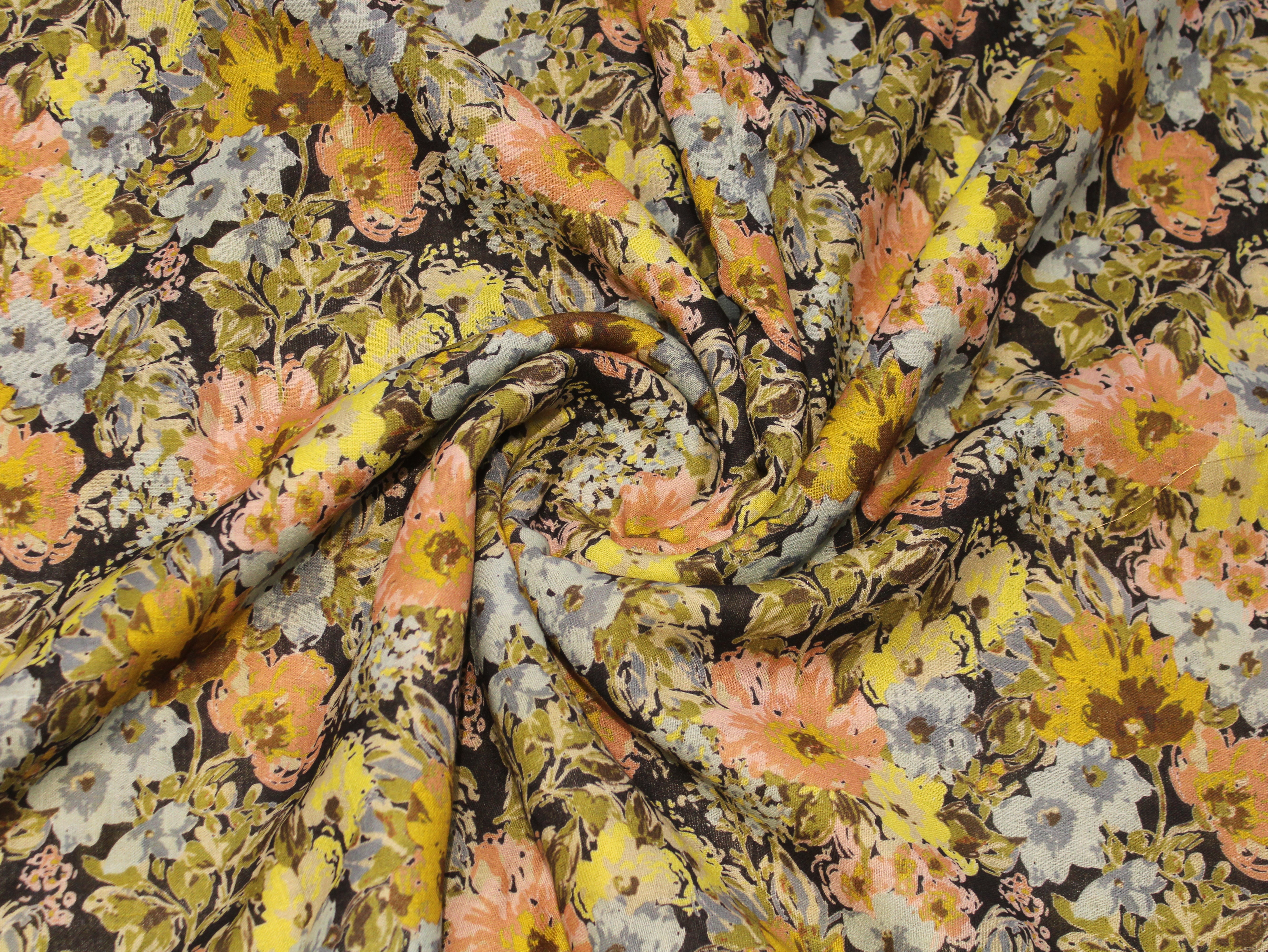 Linen-Textured Slub Cotton Digital Printed Fabric