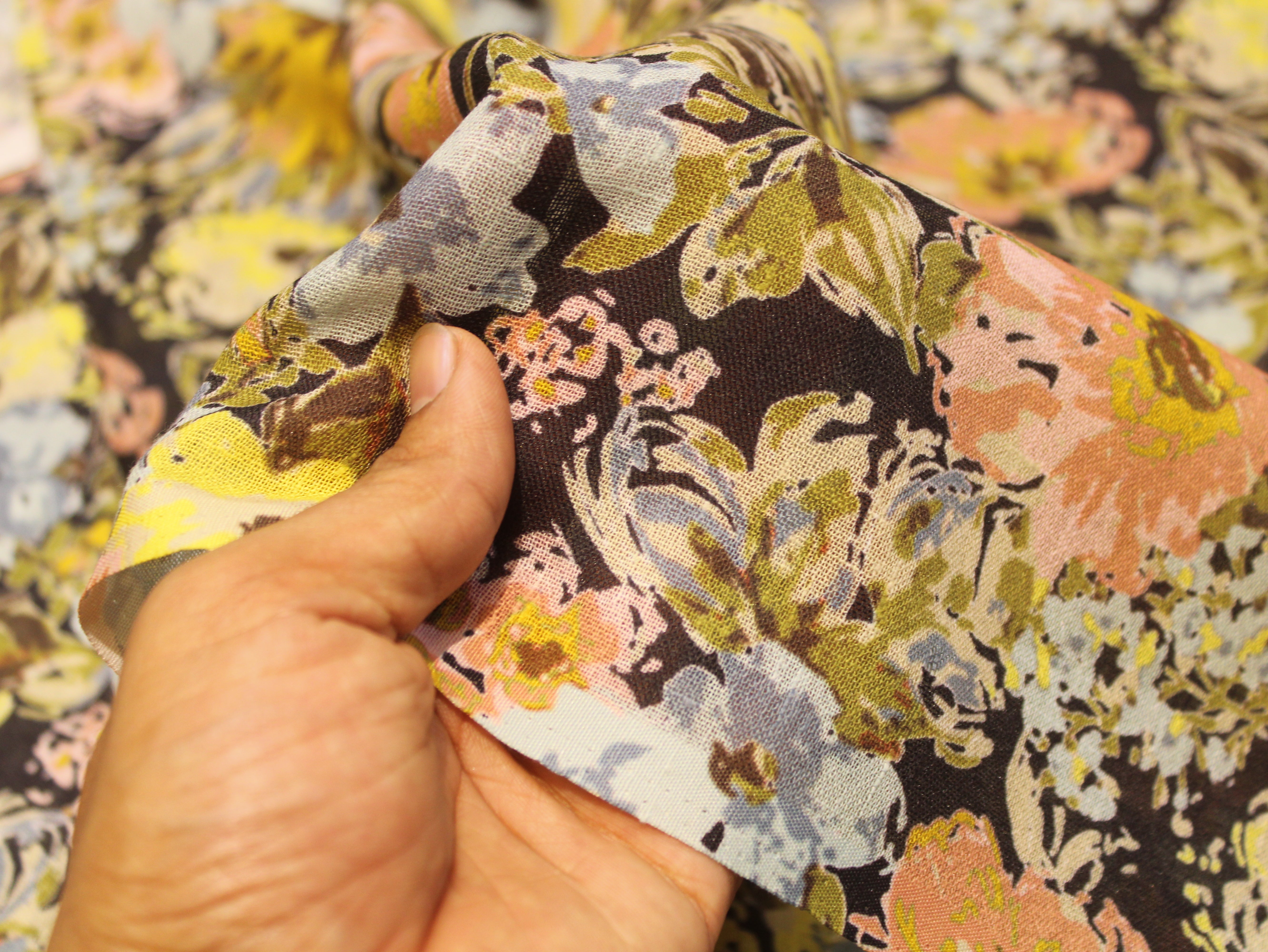 Linen-Textured Slub Cotton Digital Printed Fabric