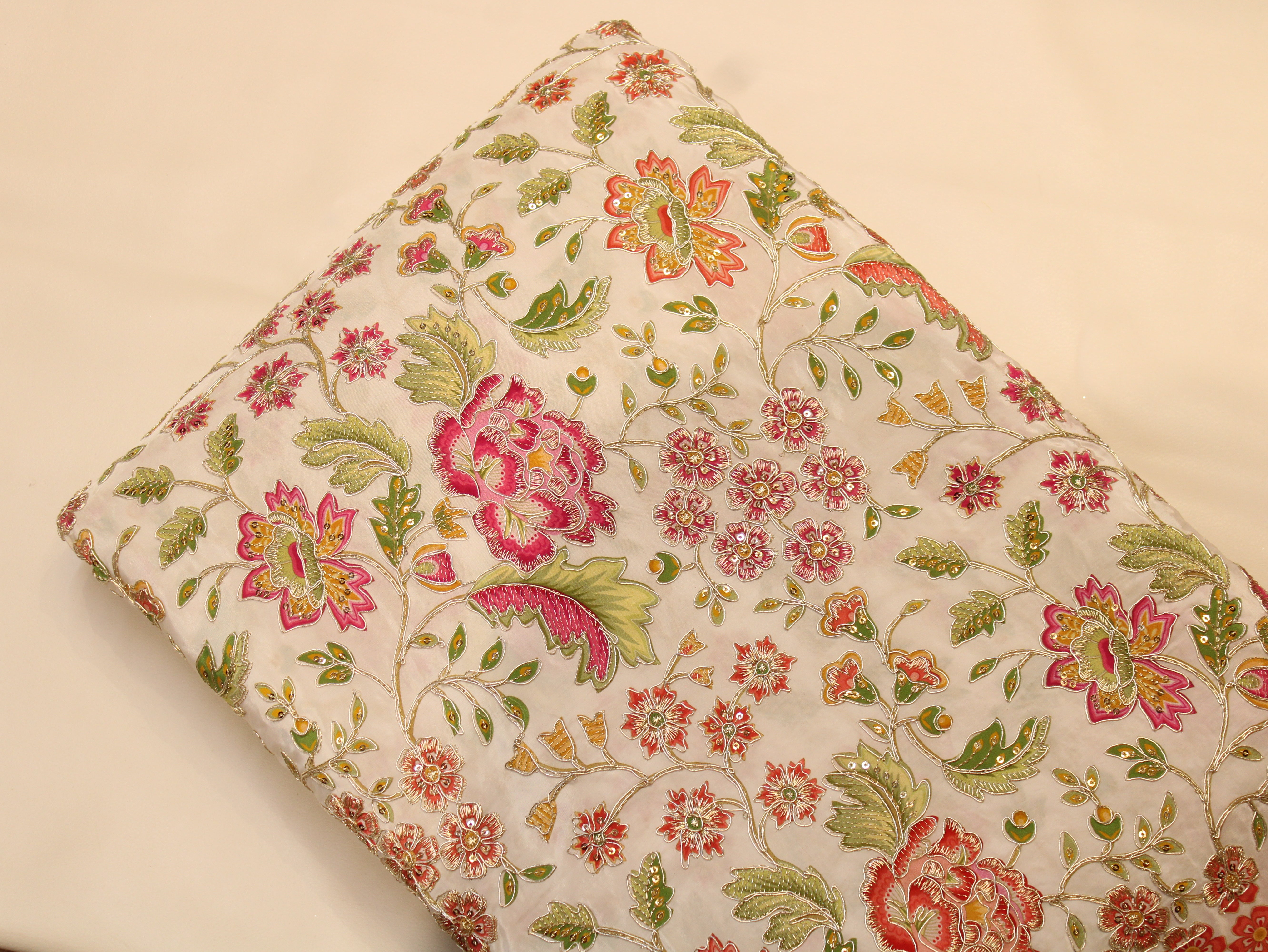 Natural Crepe Position Cording Work Fabric | 44 Inch
