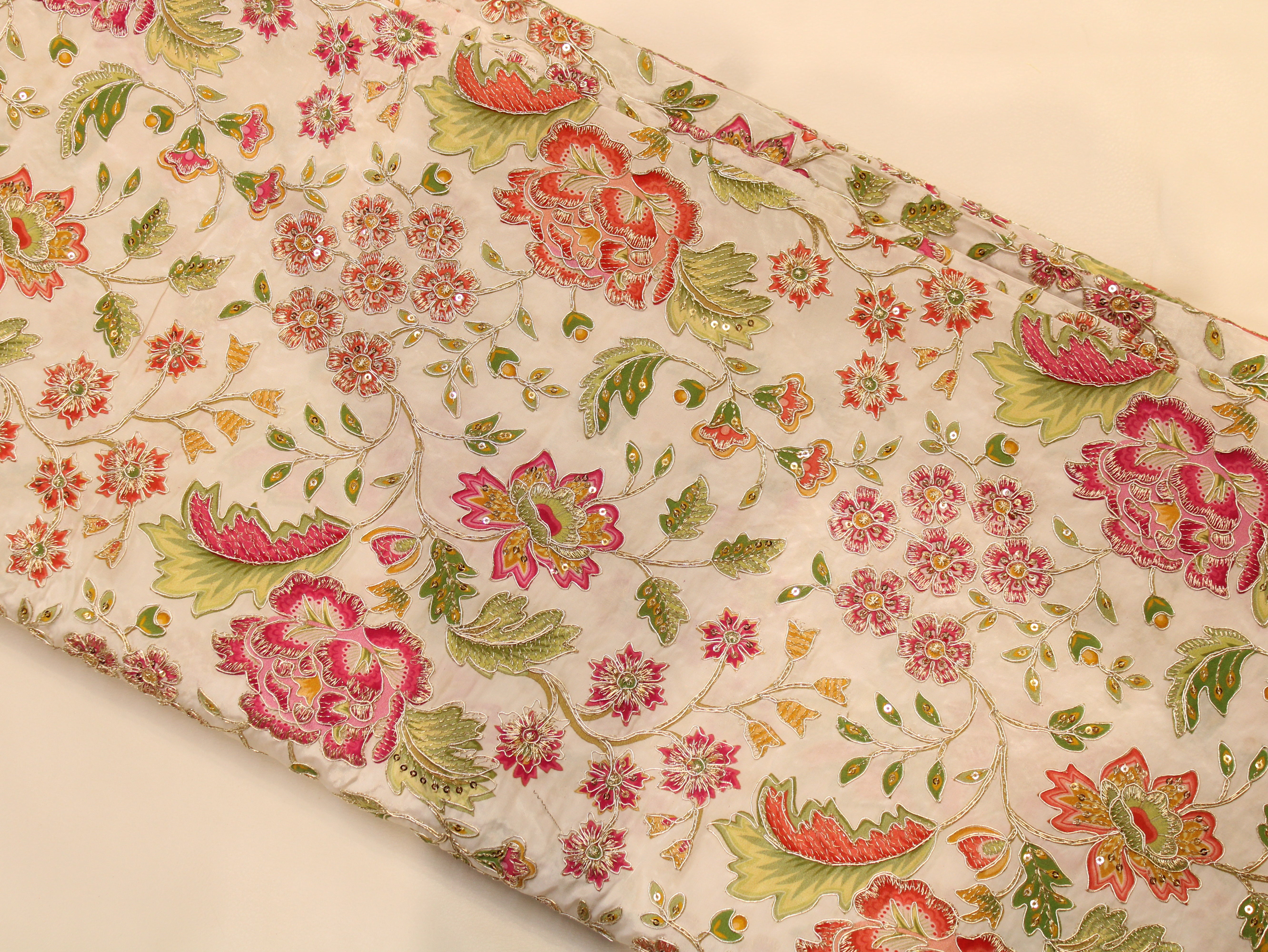 Natural Crepe Position Cording Work Fabric | 44 Inch