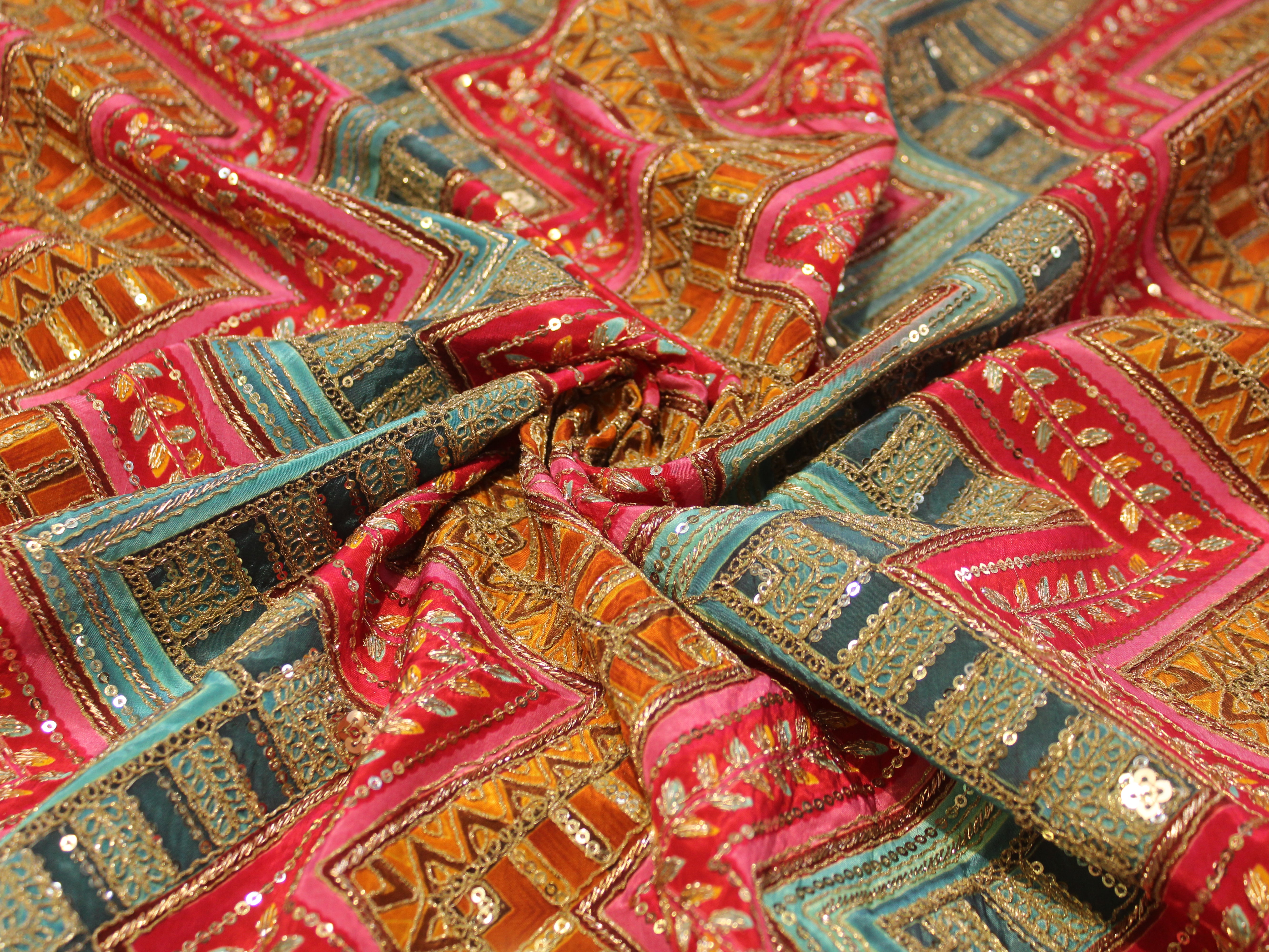 Natural Crepe Position Cording Work Fabric | 44 Inch