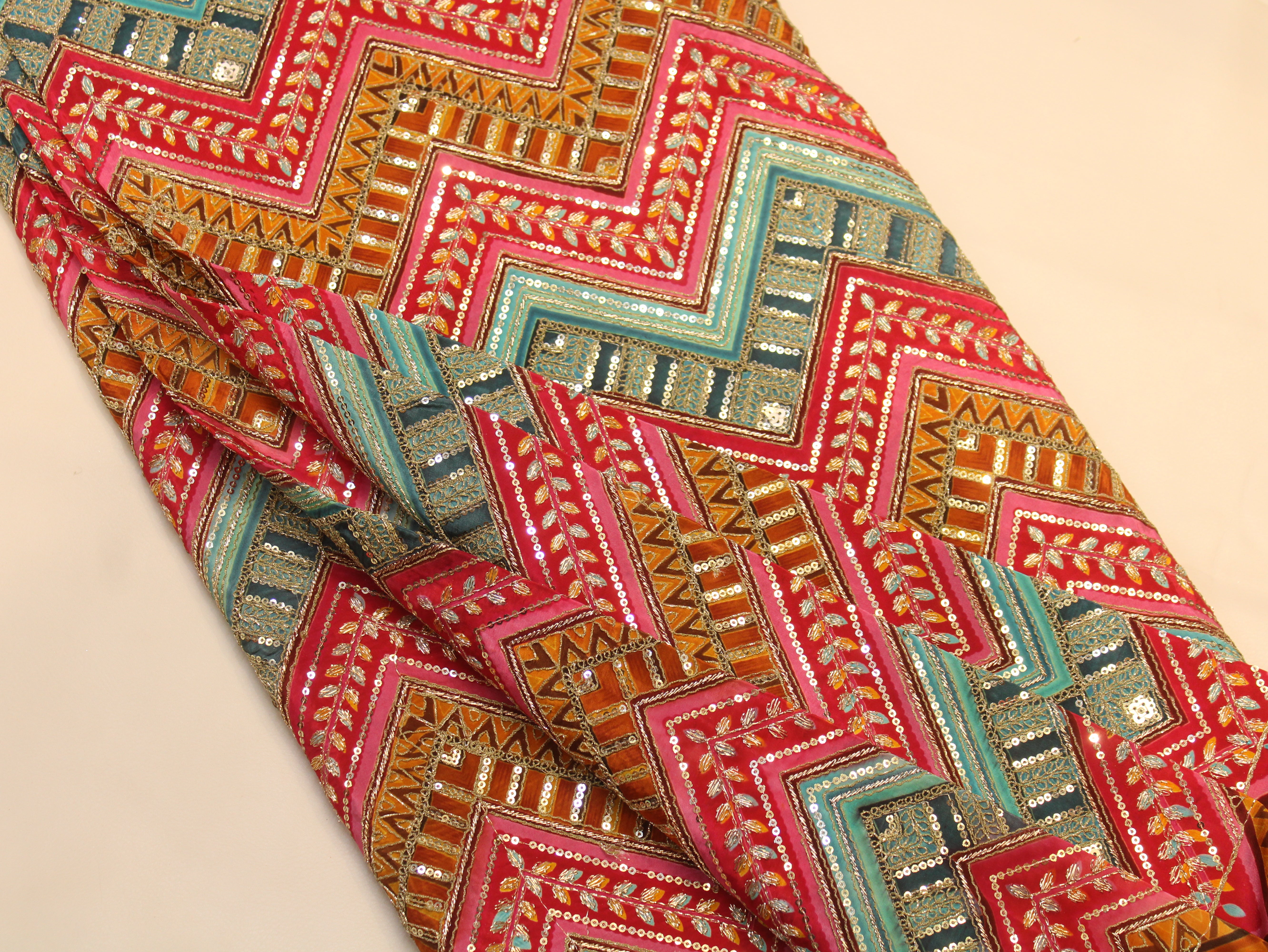 Natural Crepe Position Cording Work Fabric | 44 Inch