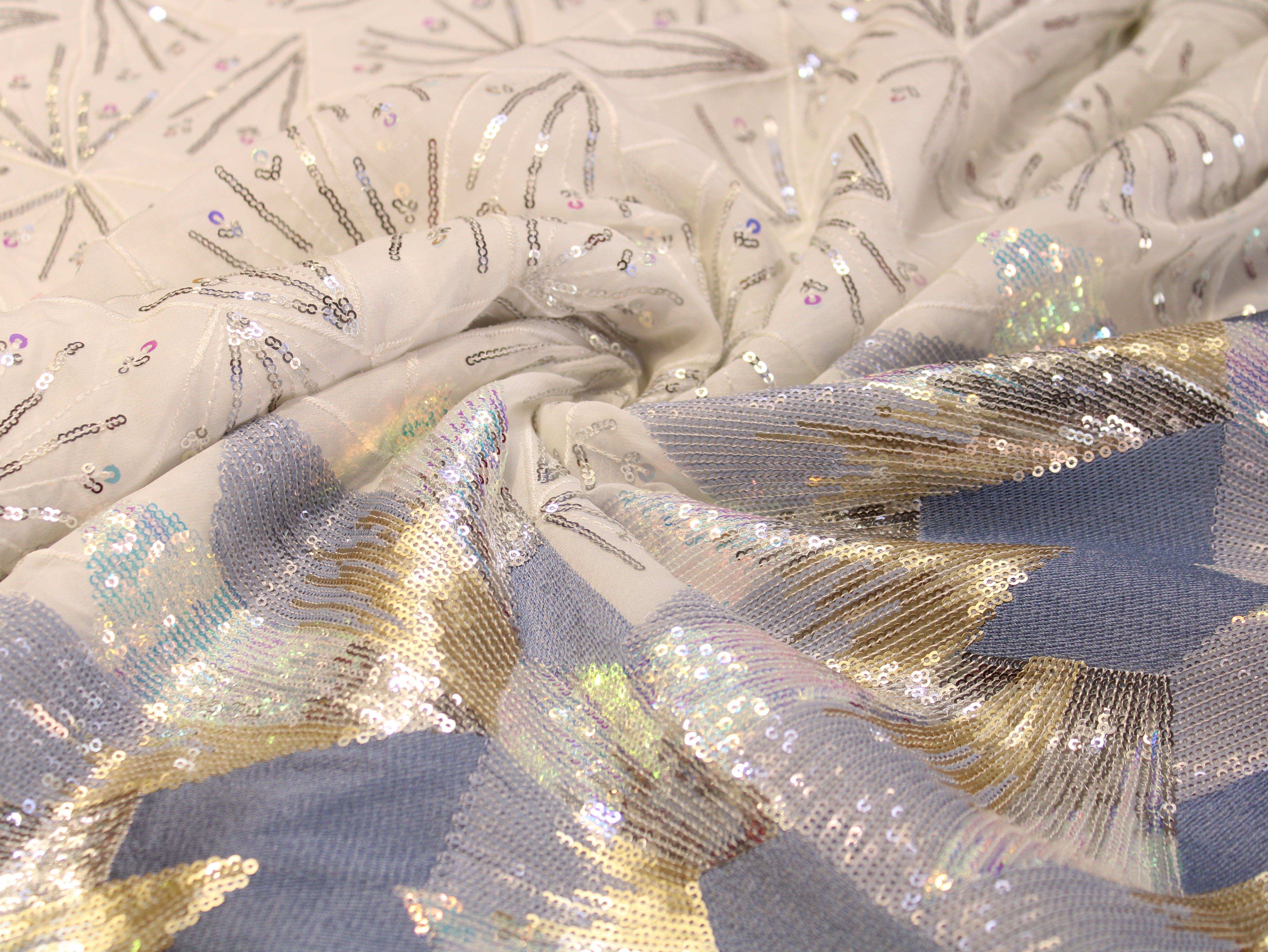 Pure Georgette Panel Embroidery & Allover Sequin Fabric | 56 Inch | Crystal Work