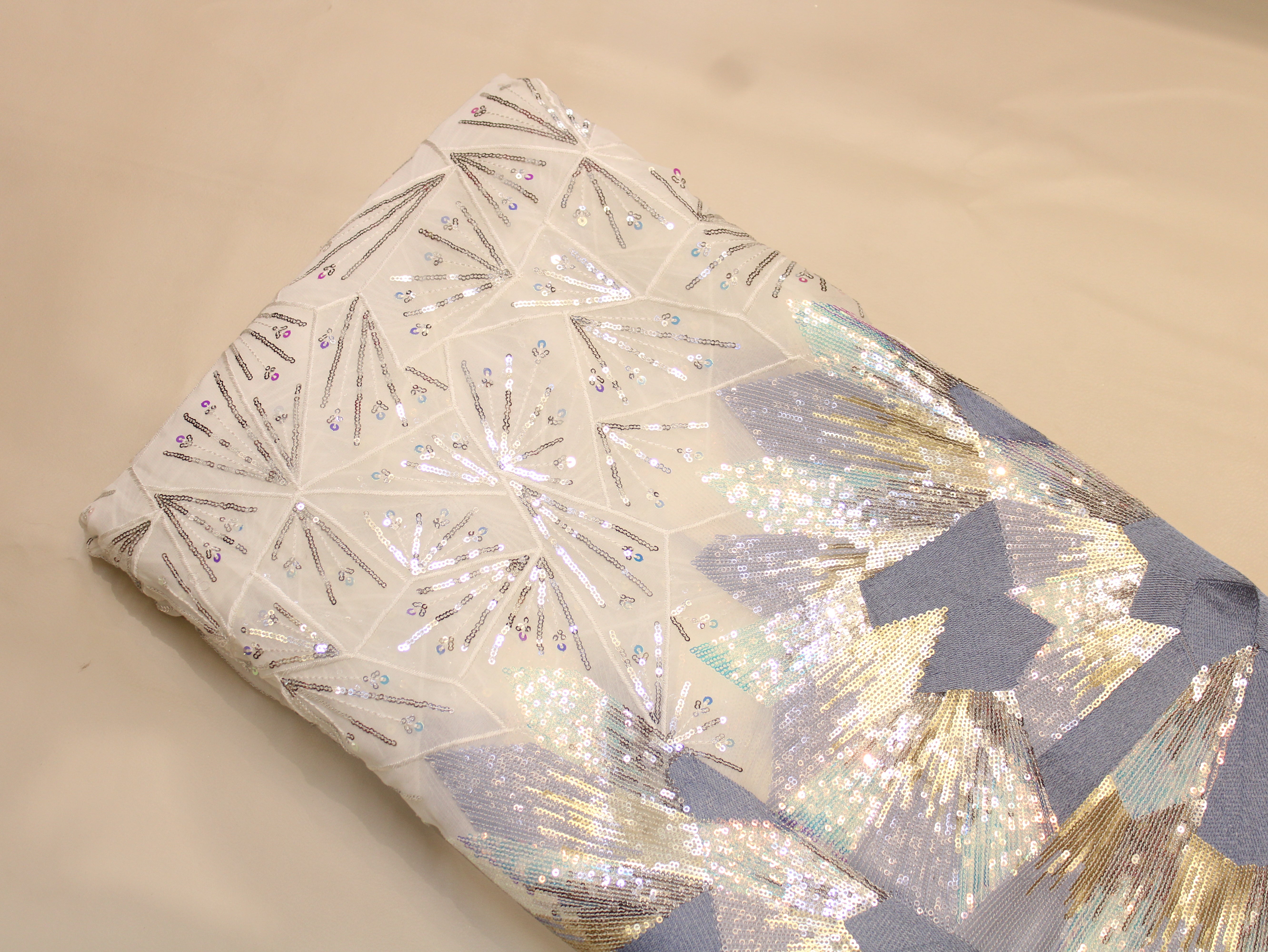 Pure Georgette Panel Embroidery & Allover Sequin Fabric | 56 Inch | Crystal Work