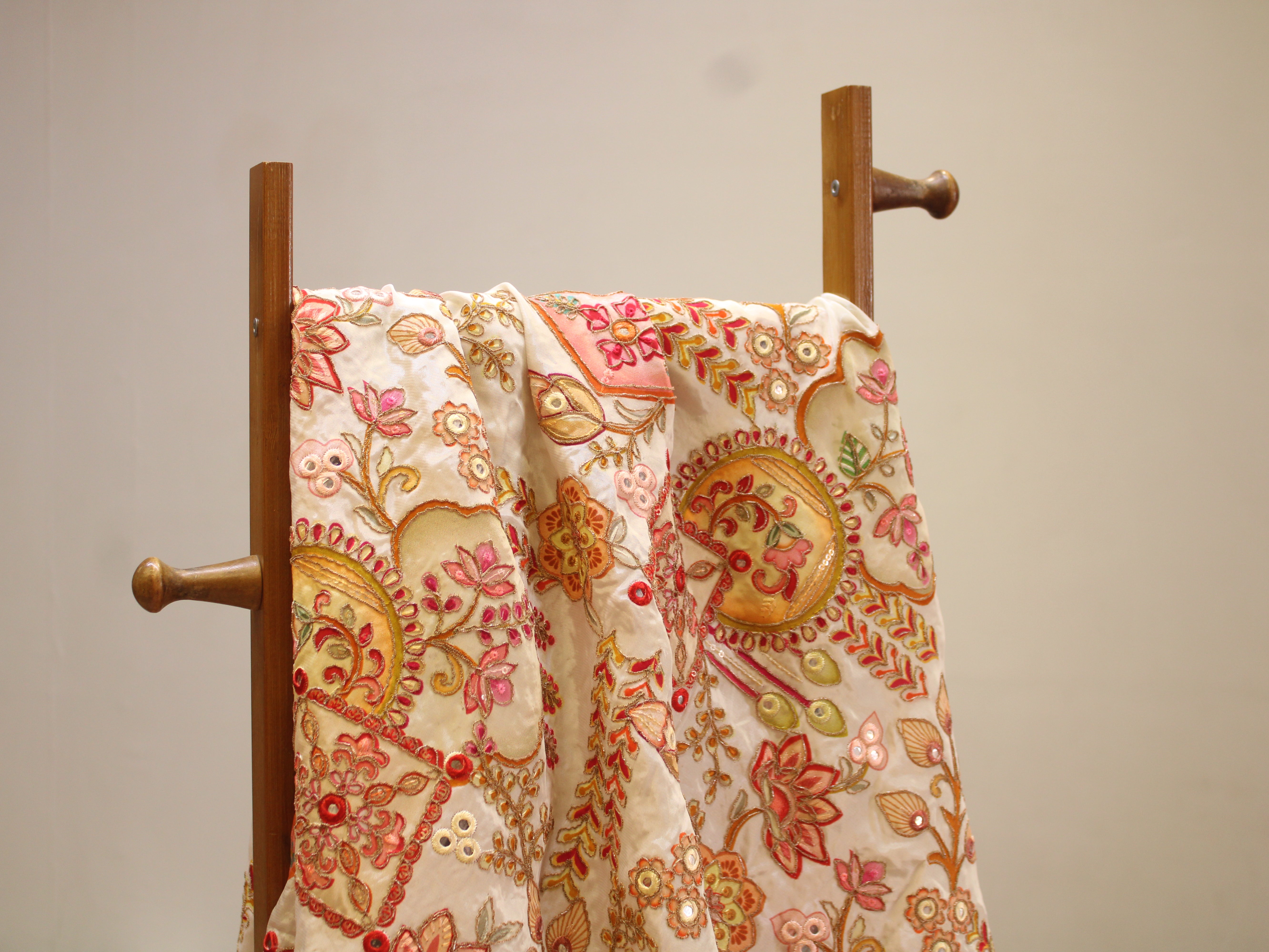Natural Crepe Position Cording Work Fabric | 44 Inch | White
