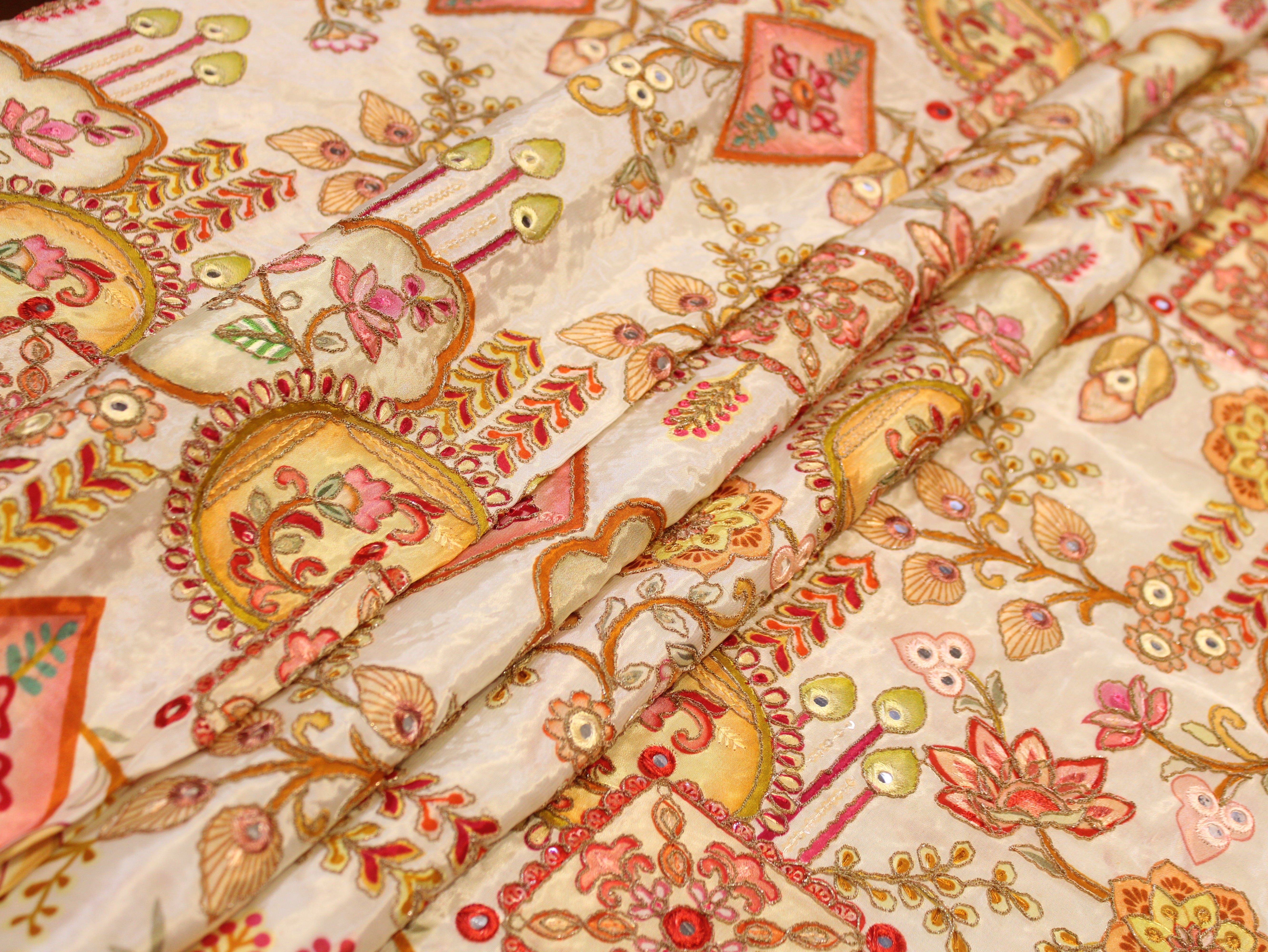 Natural Crepe Position Cording Work Fabric | 44 Inch | White
