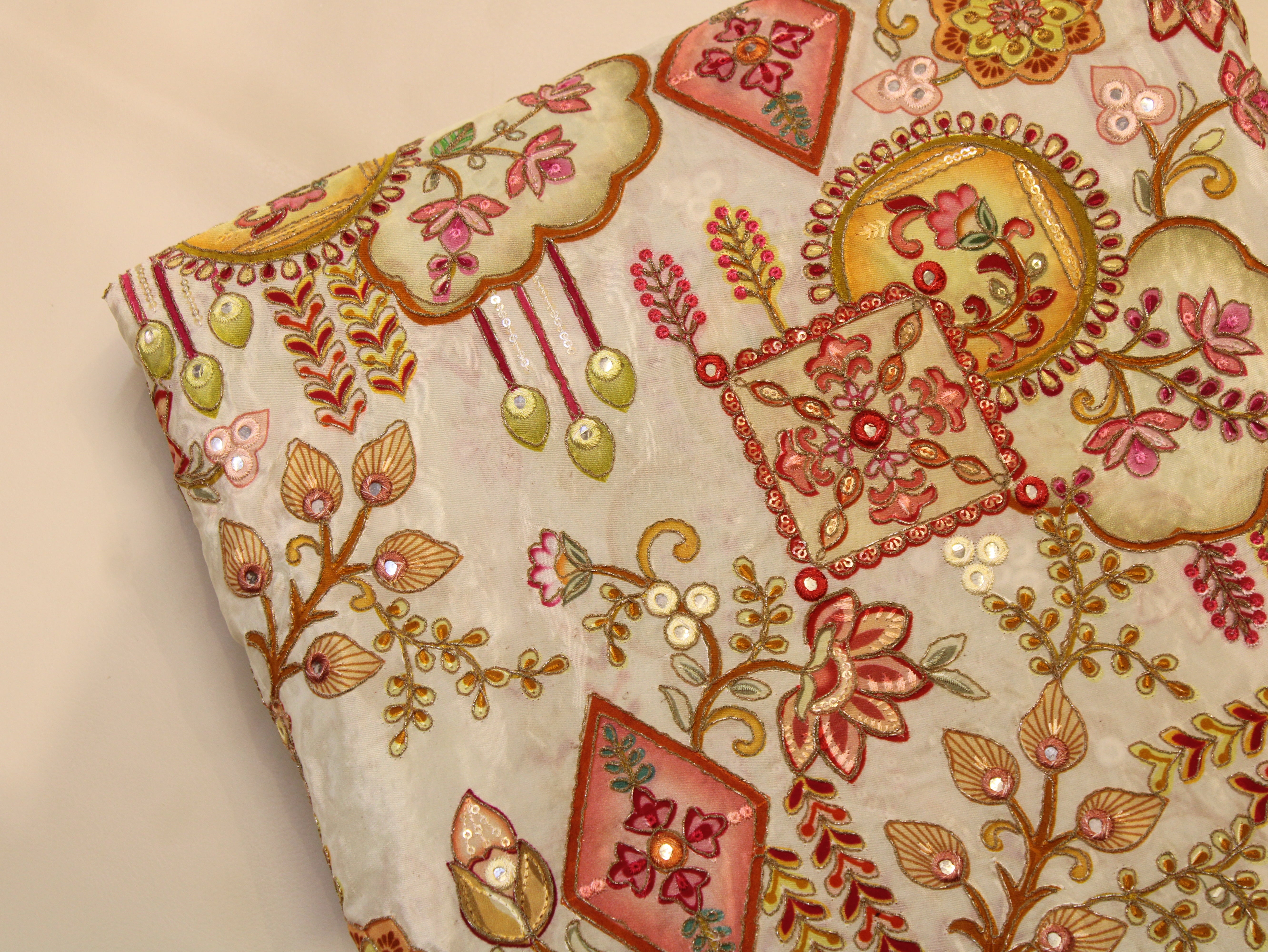 Natural Crepe Position Cording Work Fabric | 44 Inch | White