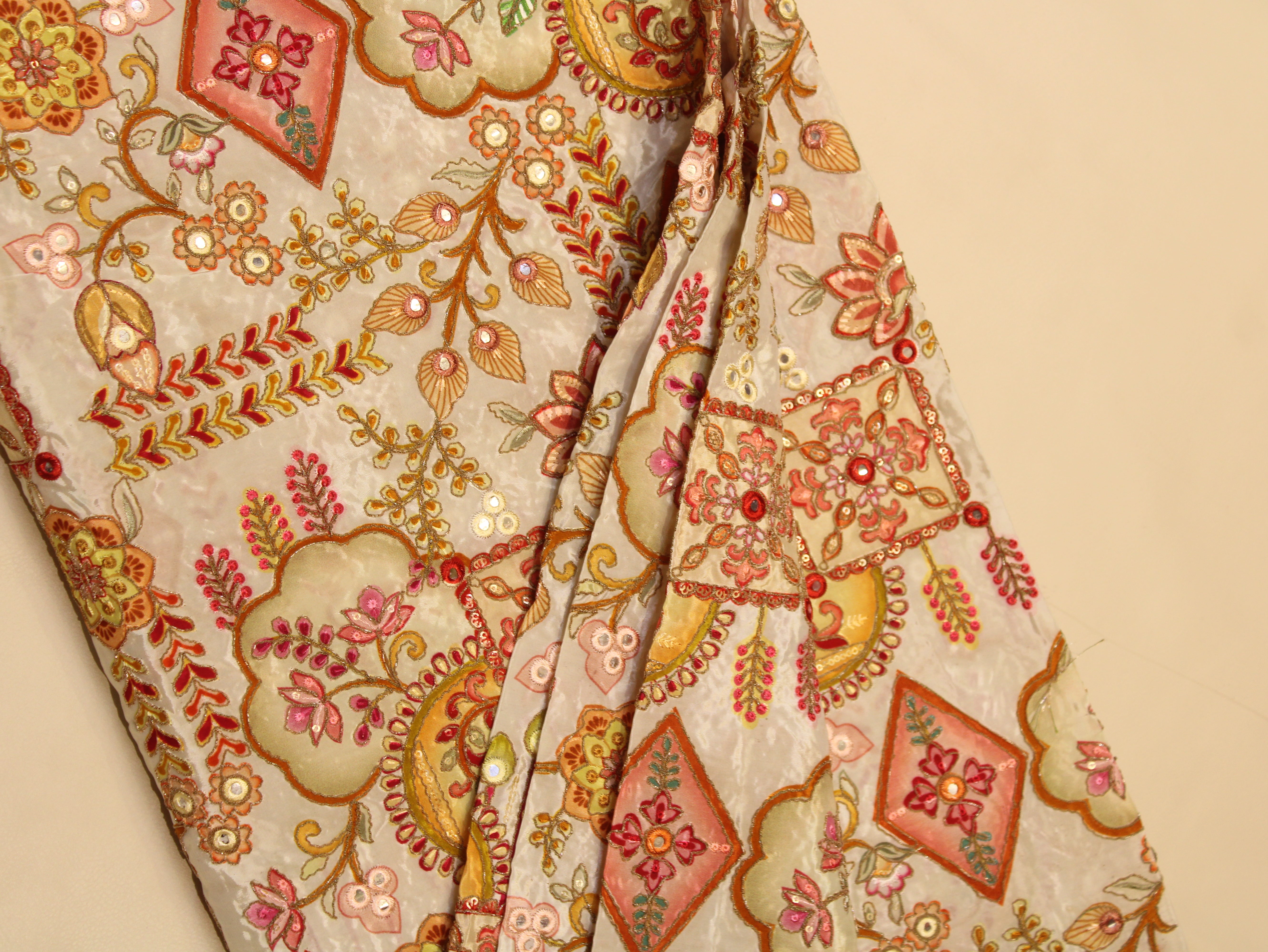Natural Crepe Position Cording Work Fabric | 44 Inch | White