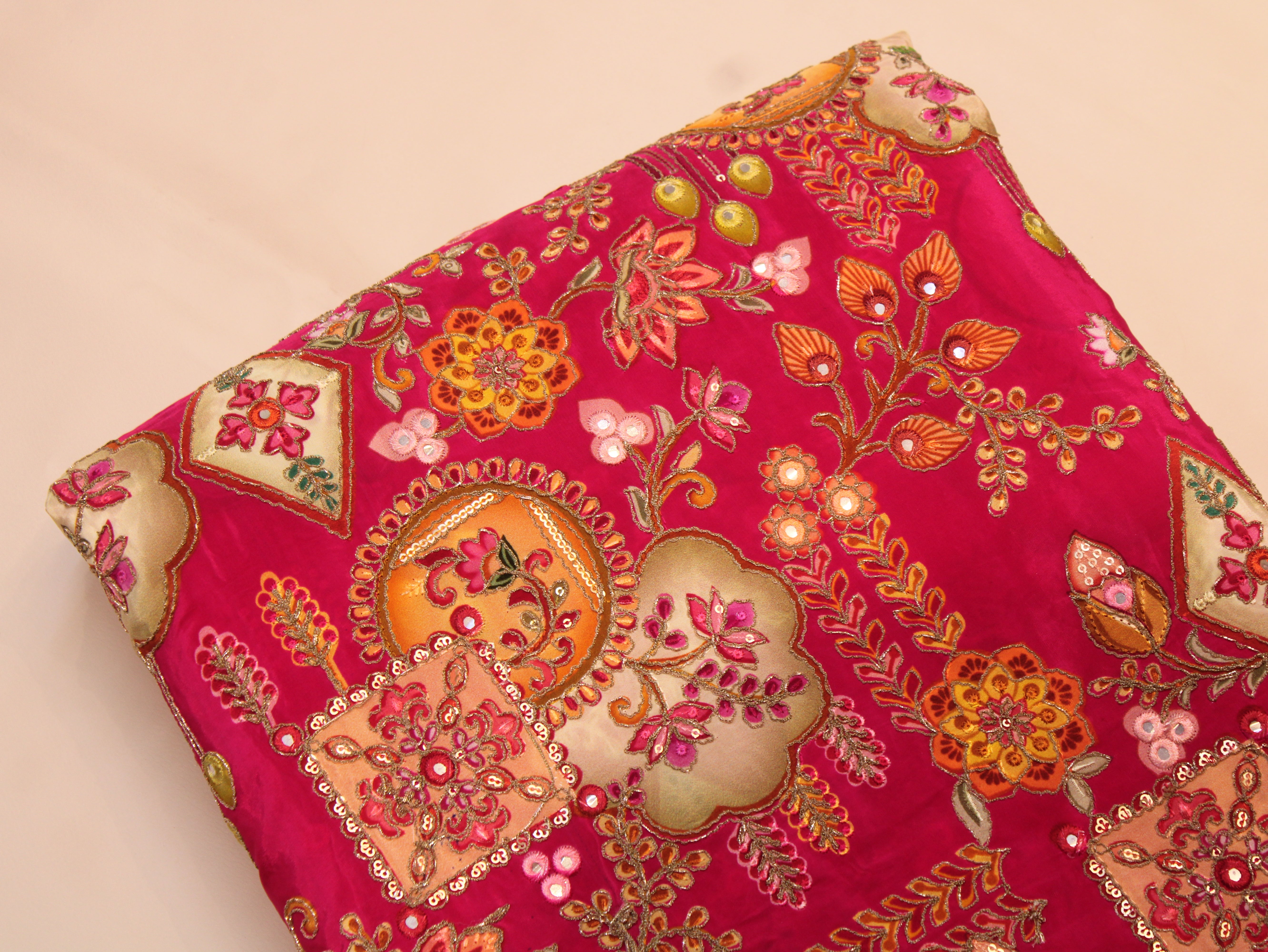 Natural Crepe Position Cording Work Fabric | 44 Inch | Rani
