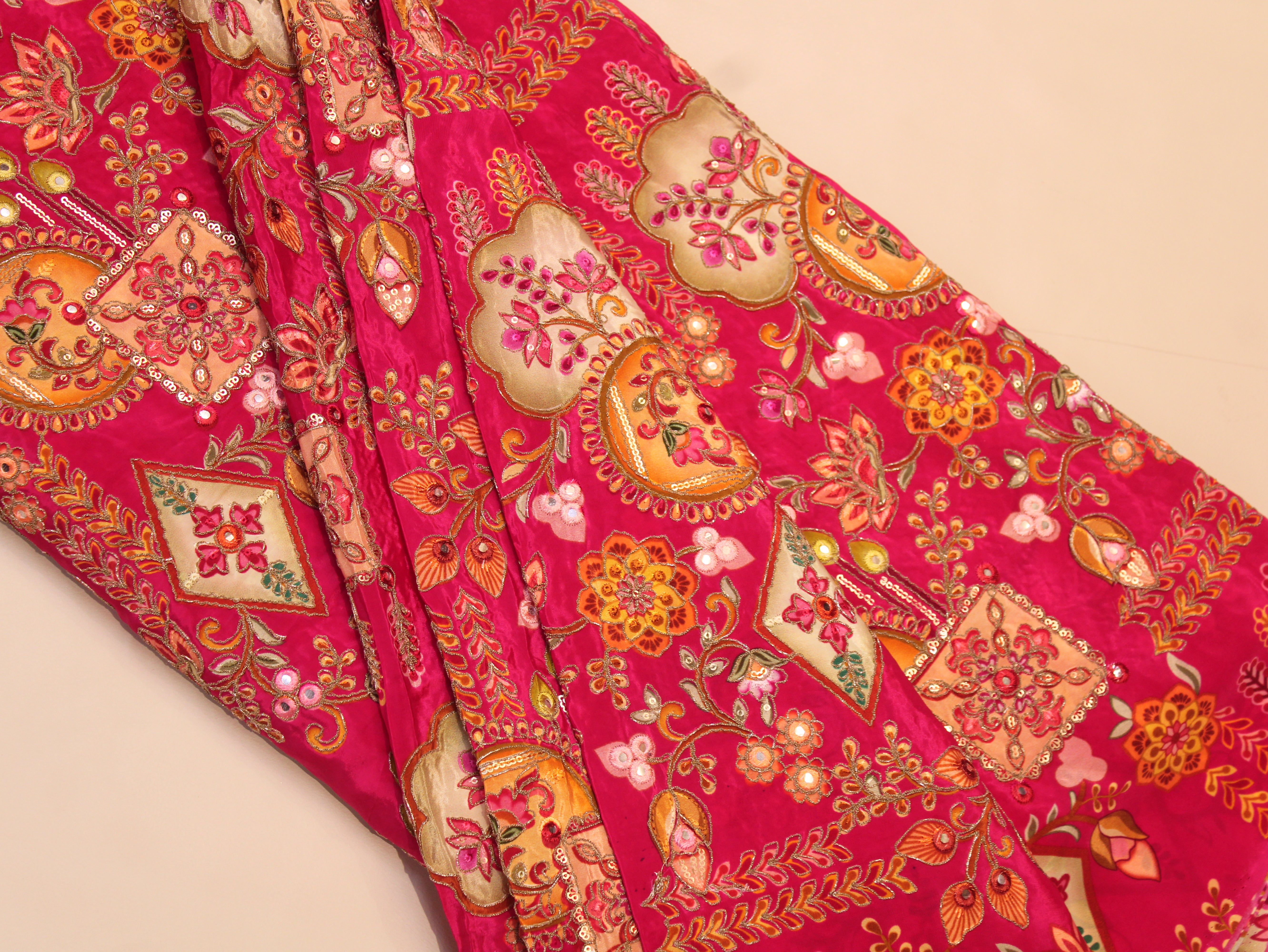 Natural Crepe Position Cording Work Fabric | 44 Inch | Rani