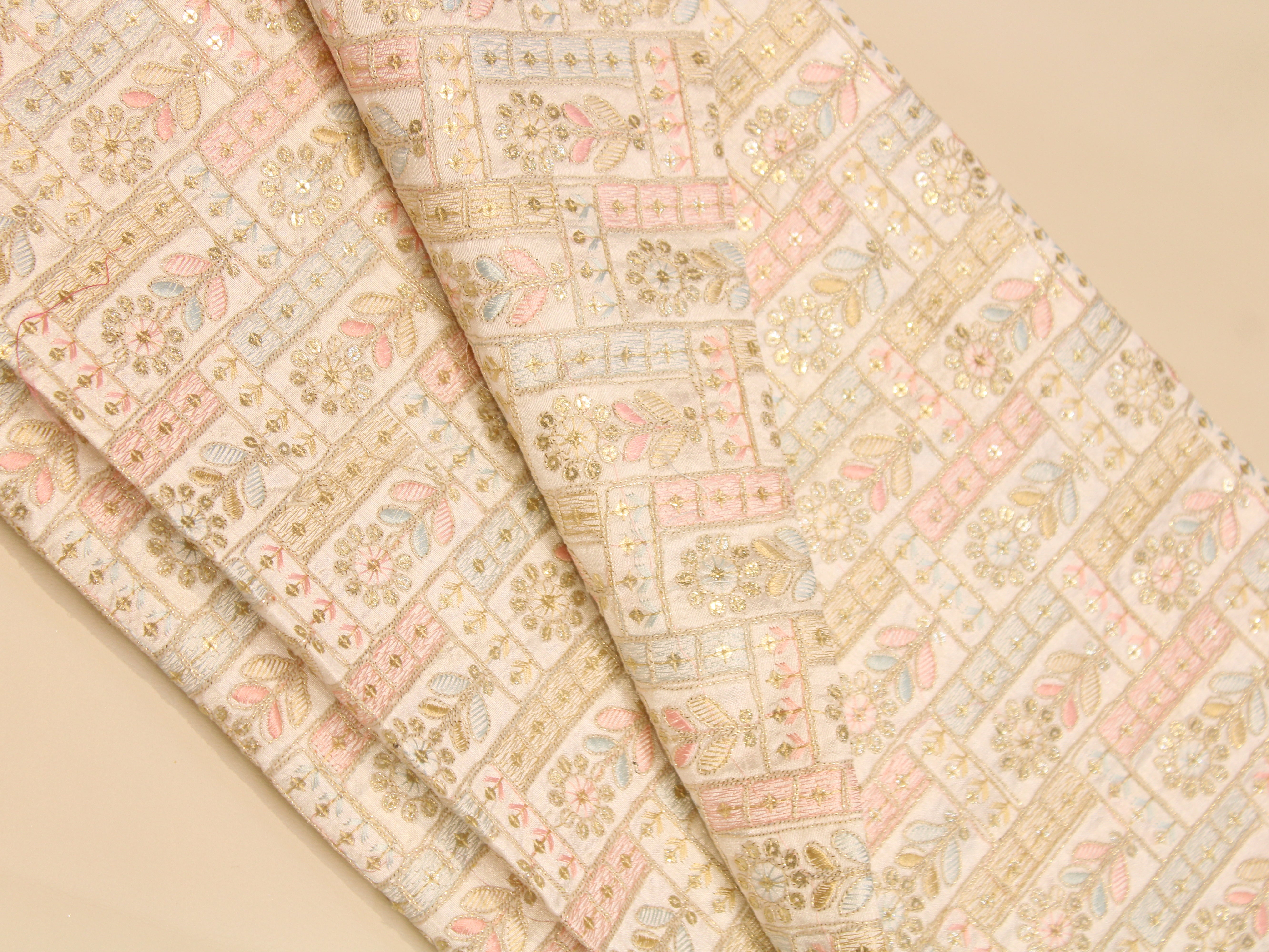 Dupion Silk Multi Shade Thread & Sequin Fabric