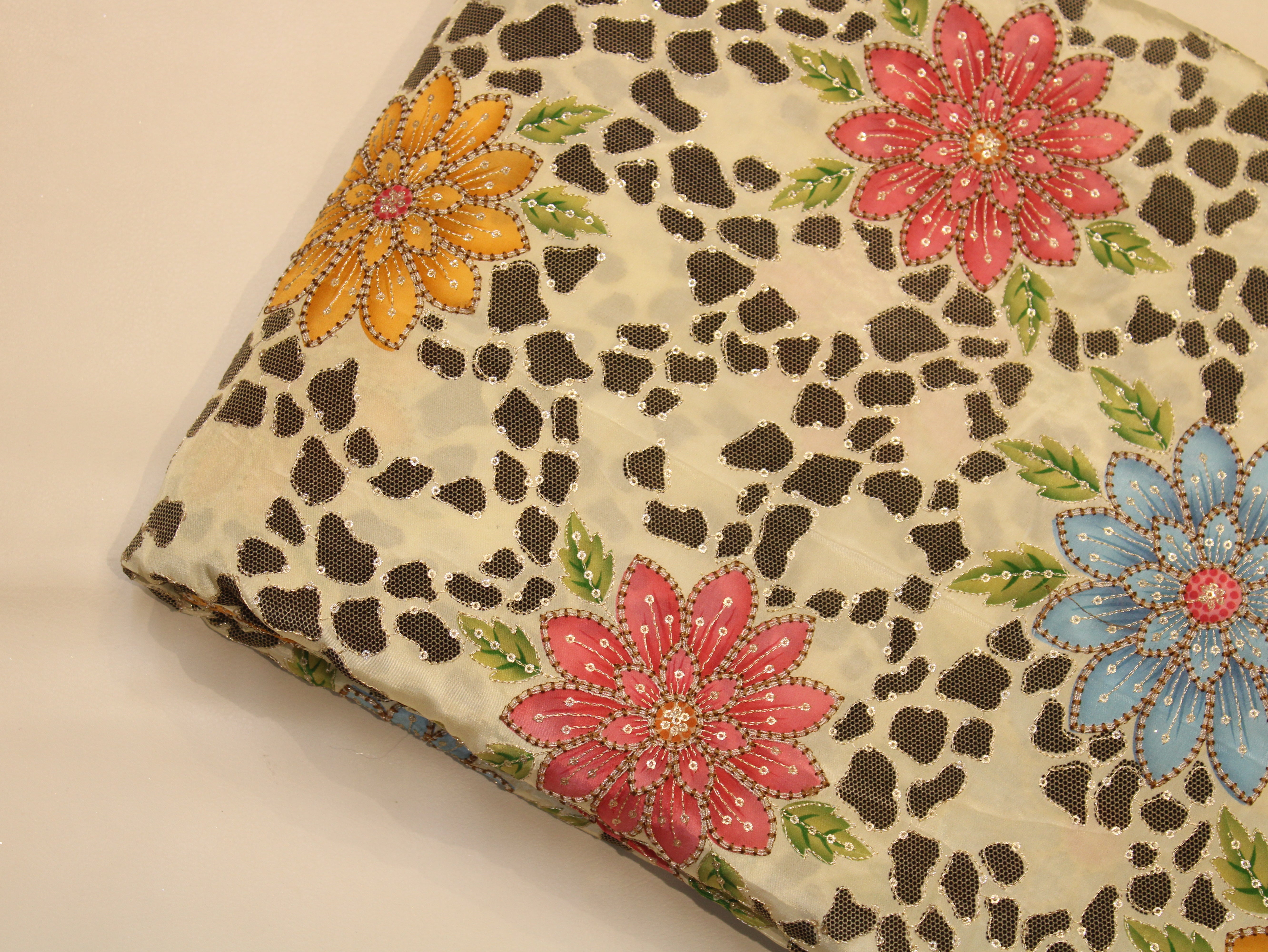 Natural Crepe Position Print Floral Fabric | Cream | 52 Inch