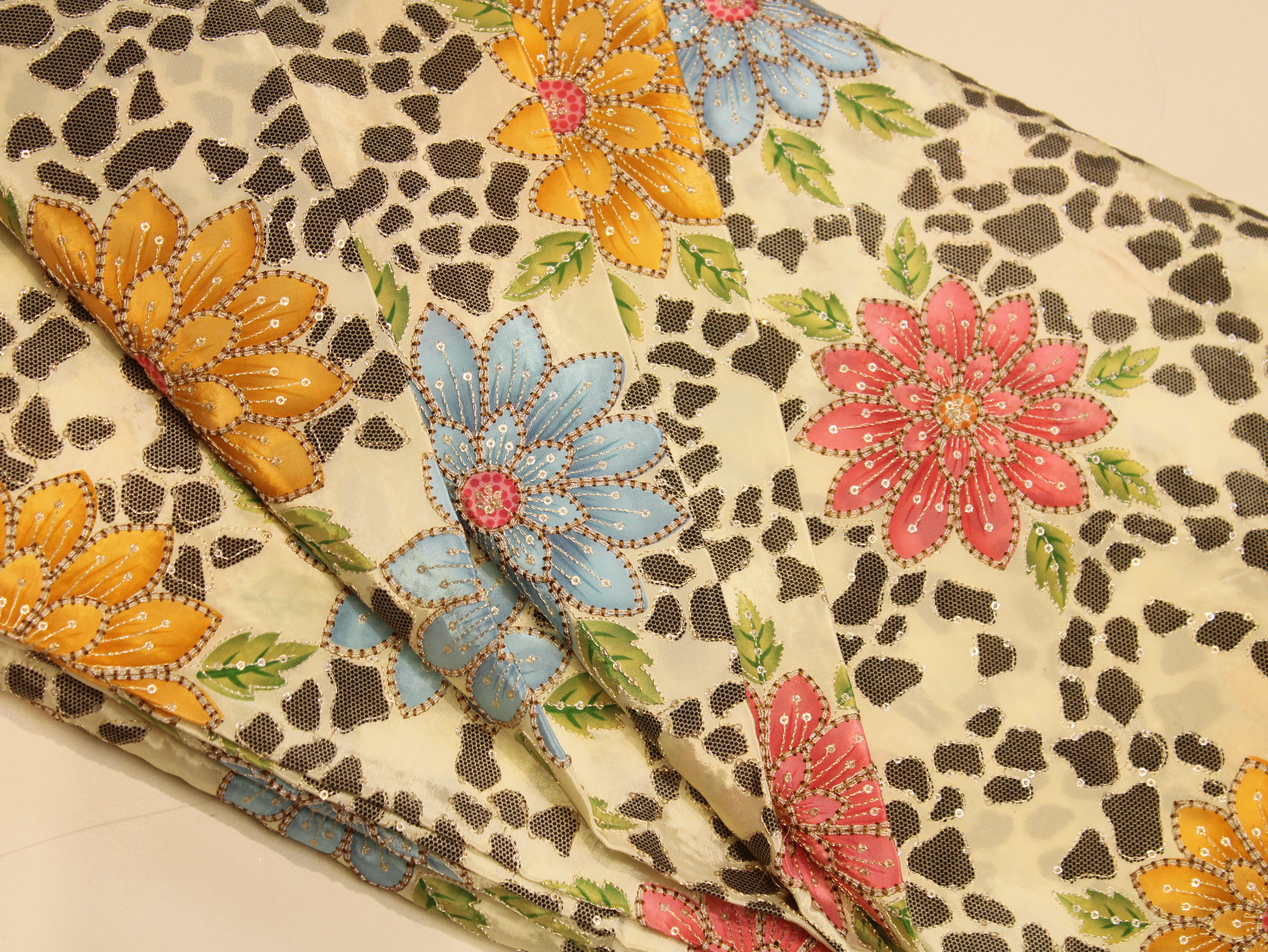 Natural Crepe Position Print Floral Fabric | Cream | 52 Inch