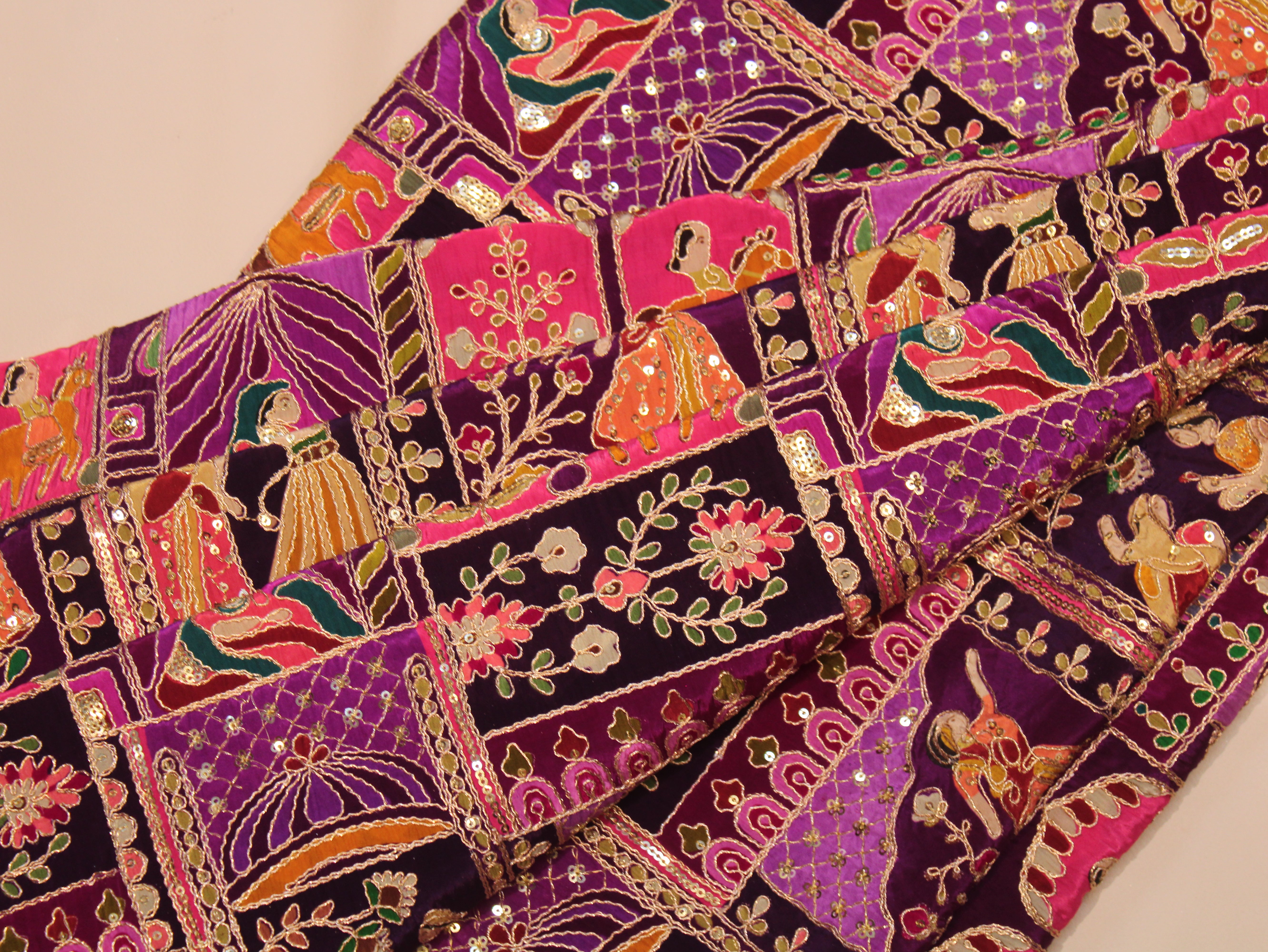Natural Crepe Position Cording Work Fabric | Purple