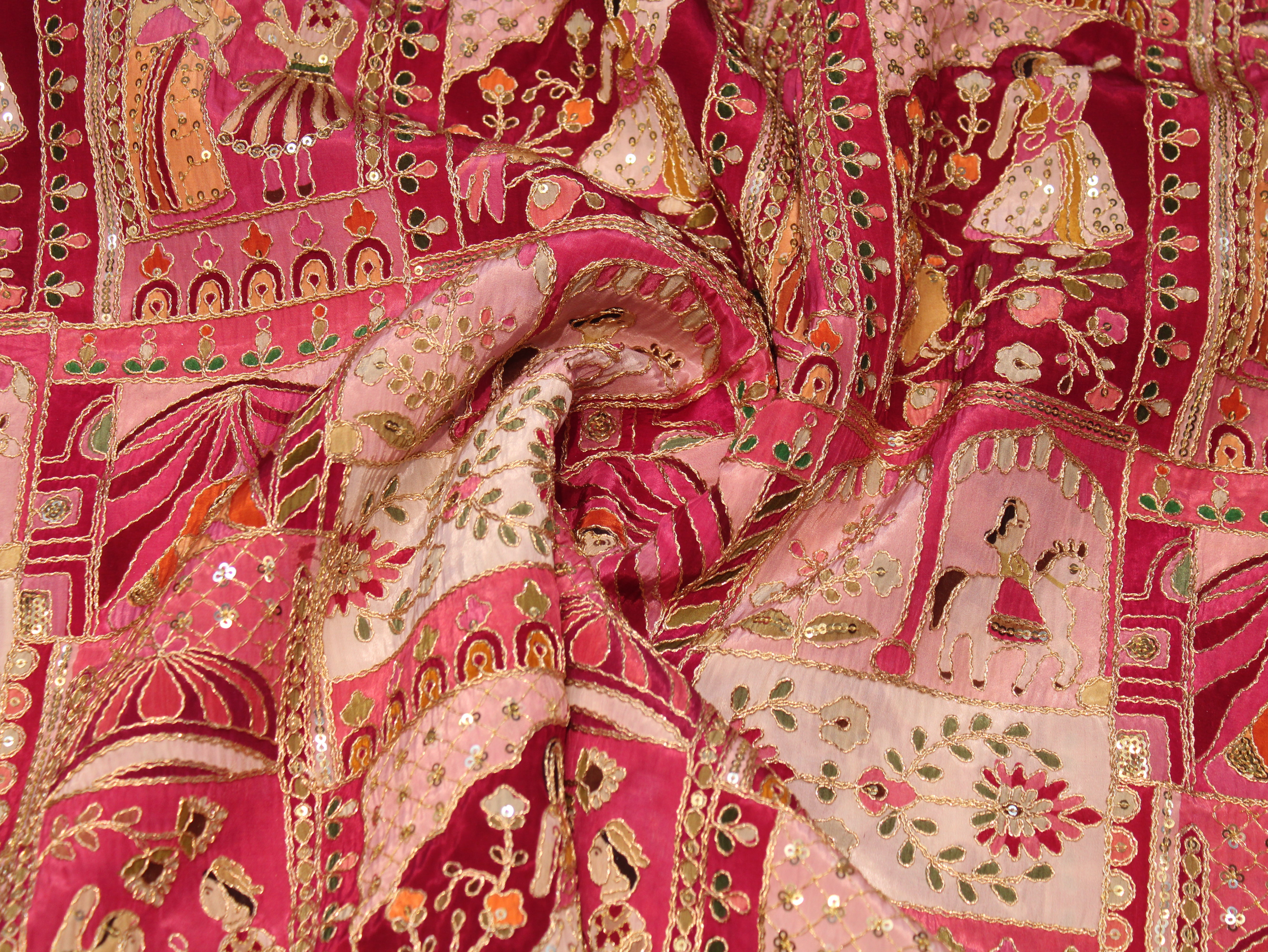 Natural Crepe Position Cording Work Fabric | Peach
