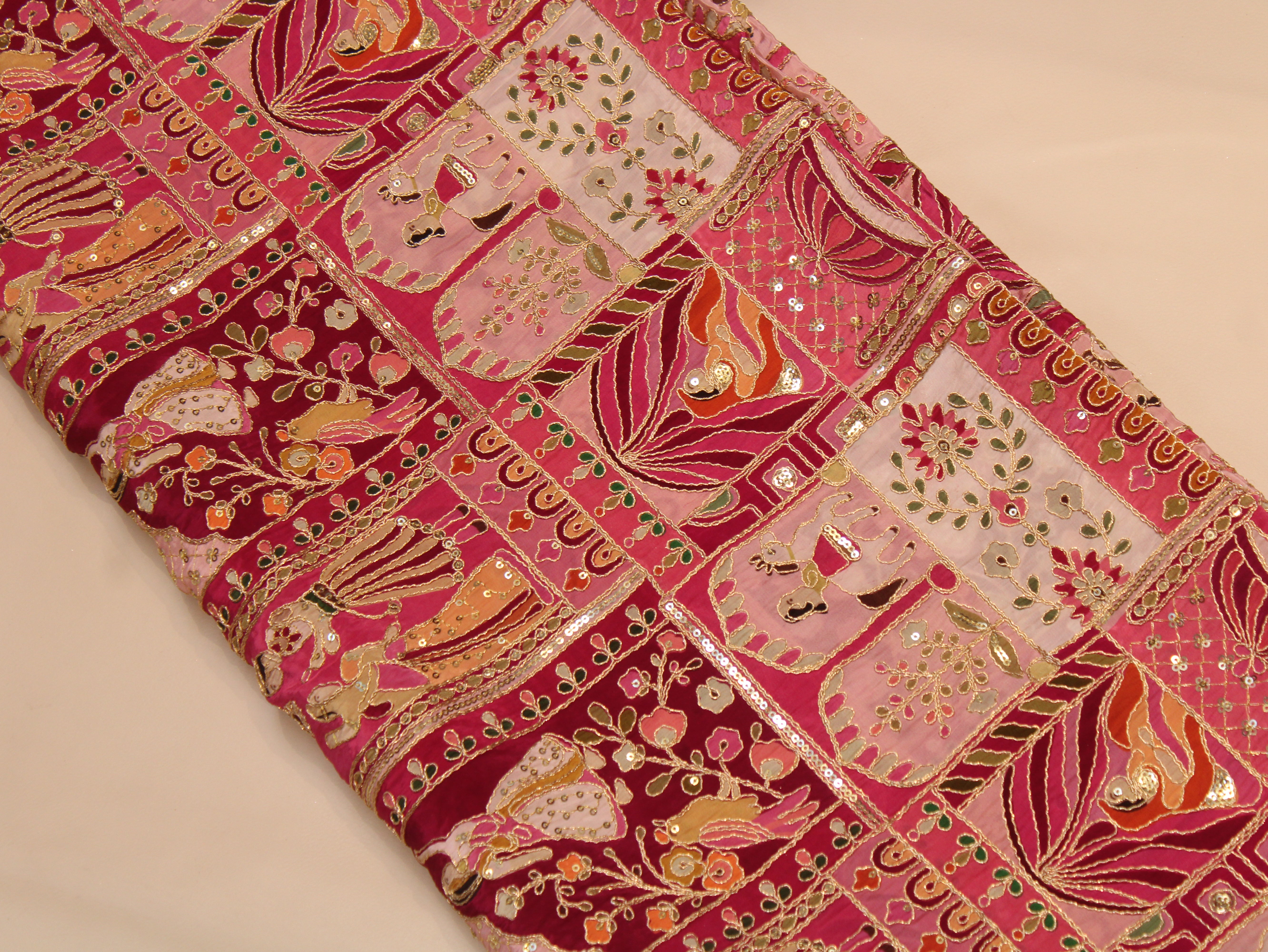 Natural Crepe Position Cording Work Fabric | Peach