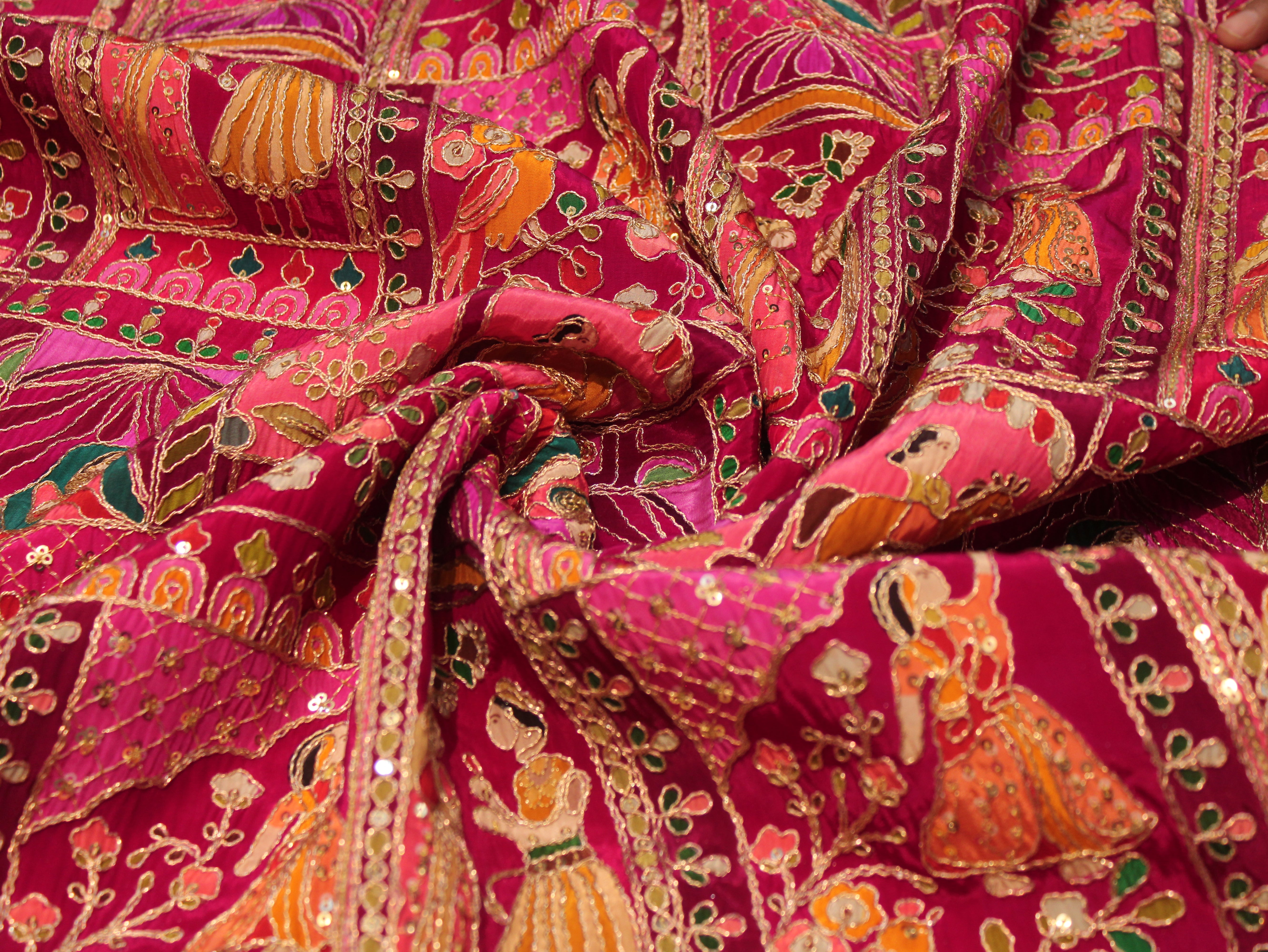 Natural Crepe Position Cording Work Fabric | Rani
