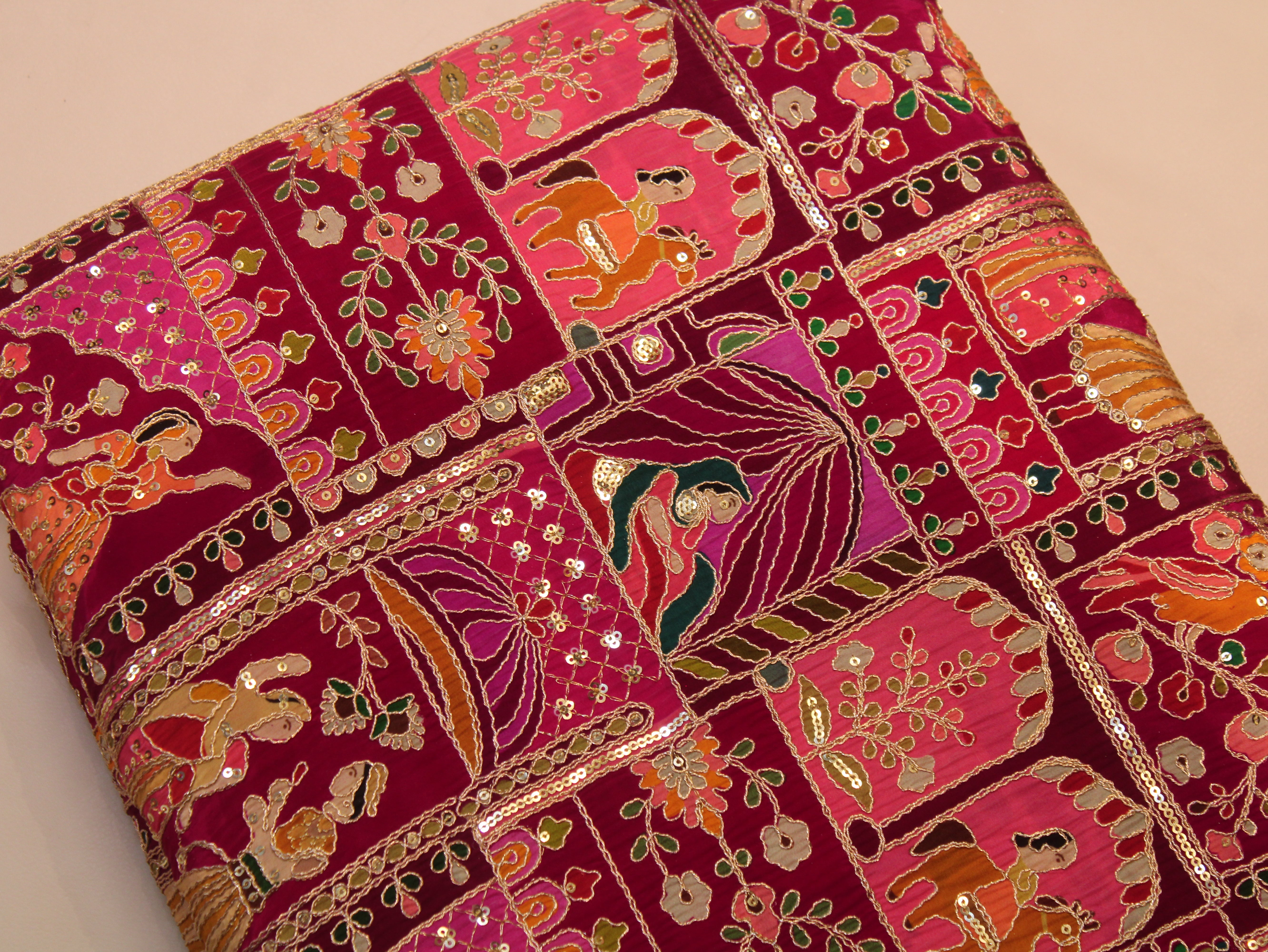 Natural Crepe Position Cording Work Fabric | Rani