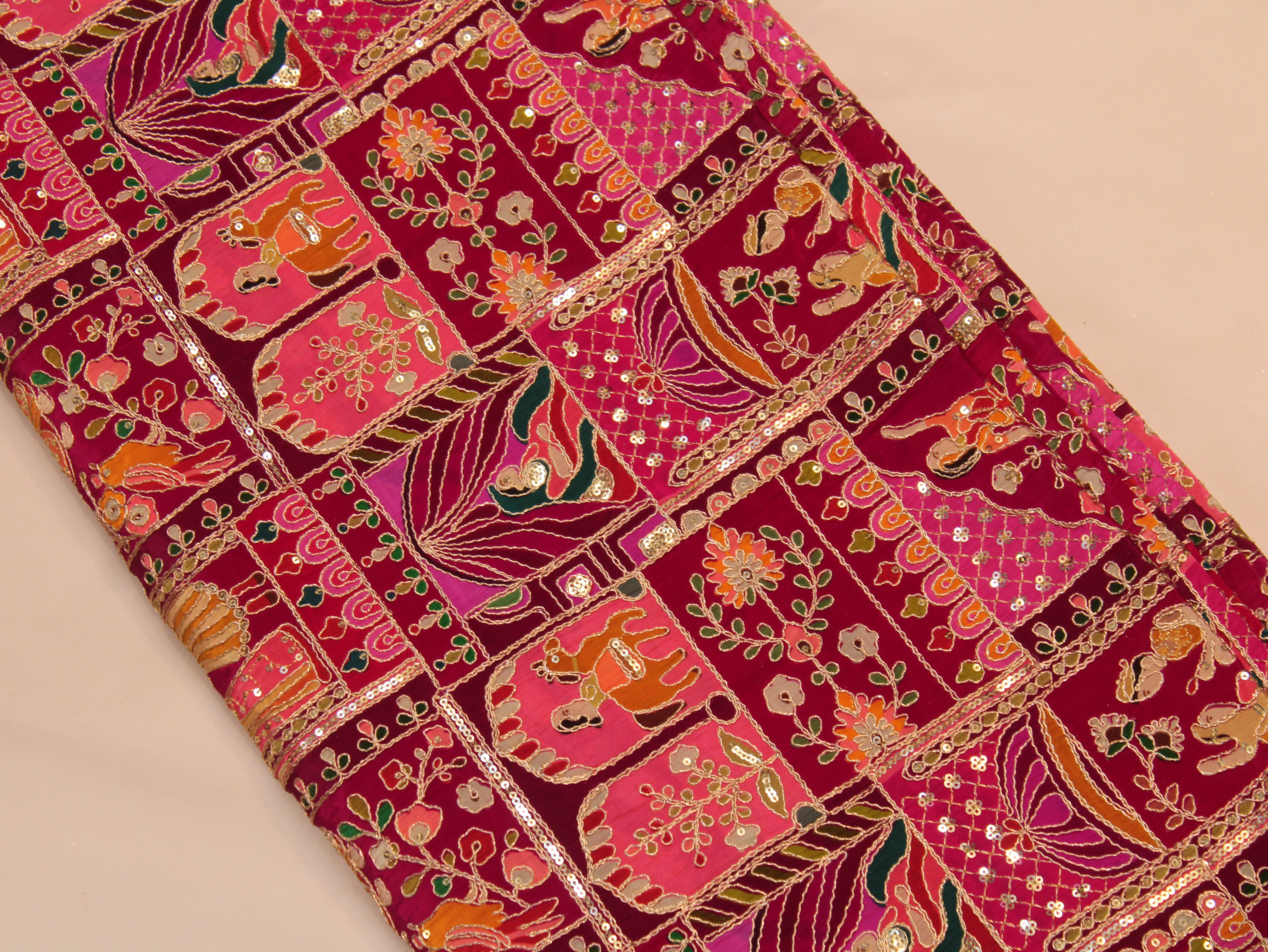 Natural Crepe Position Cording Work Fabric | Rani