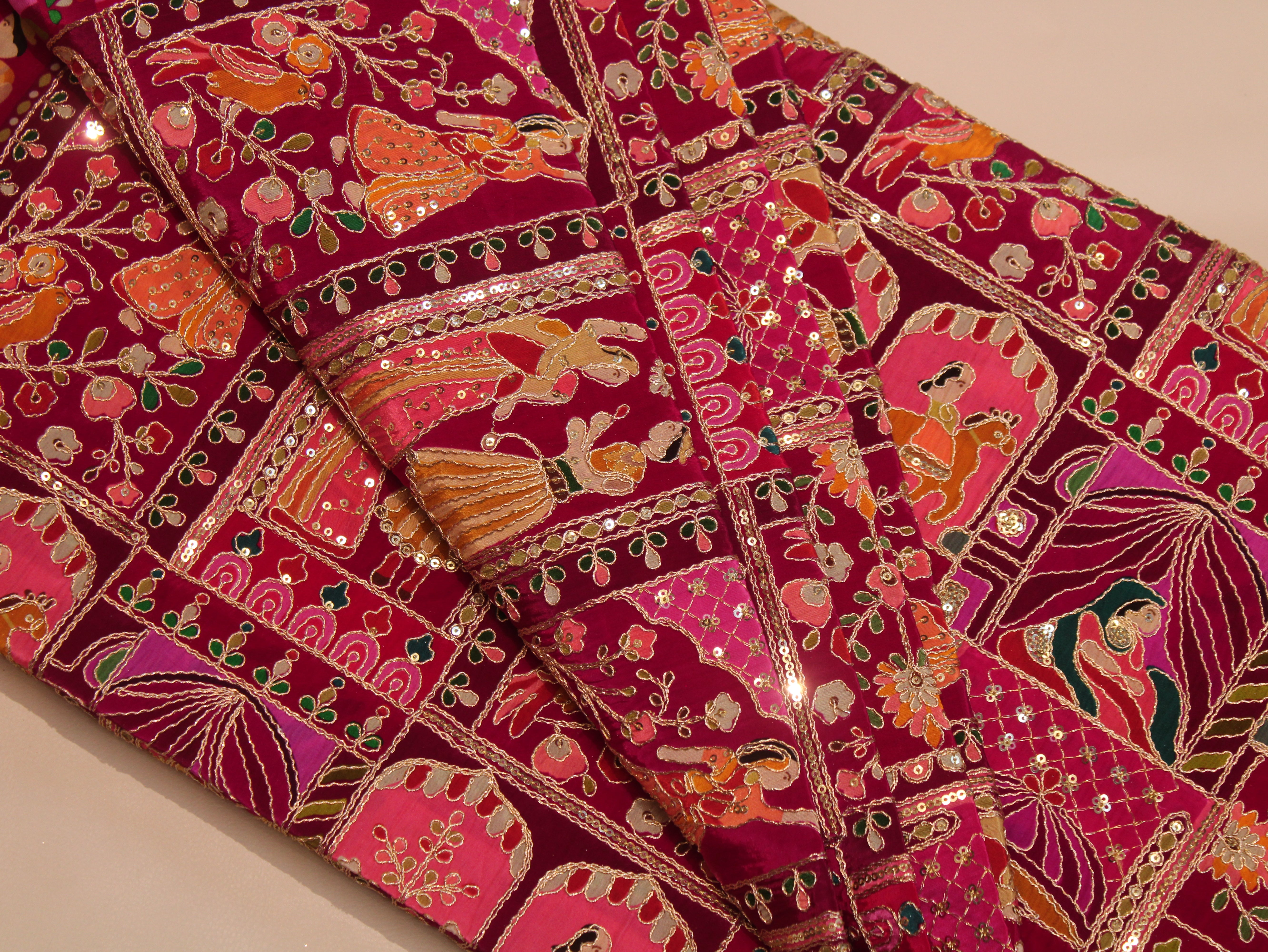 Natural Crepe Position Cording Work Fabric | Rani