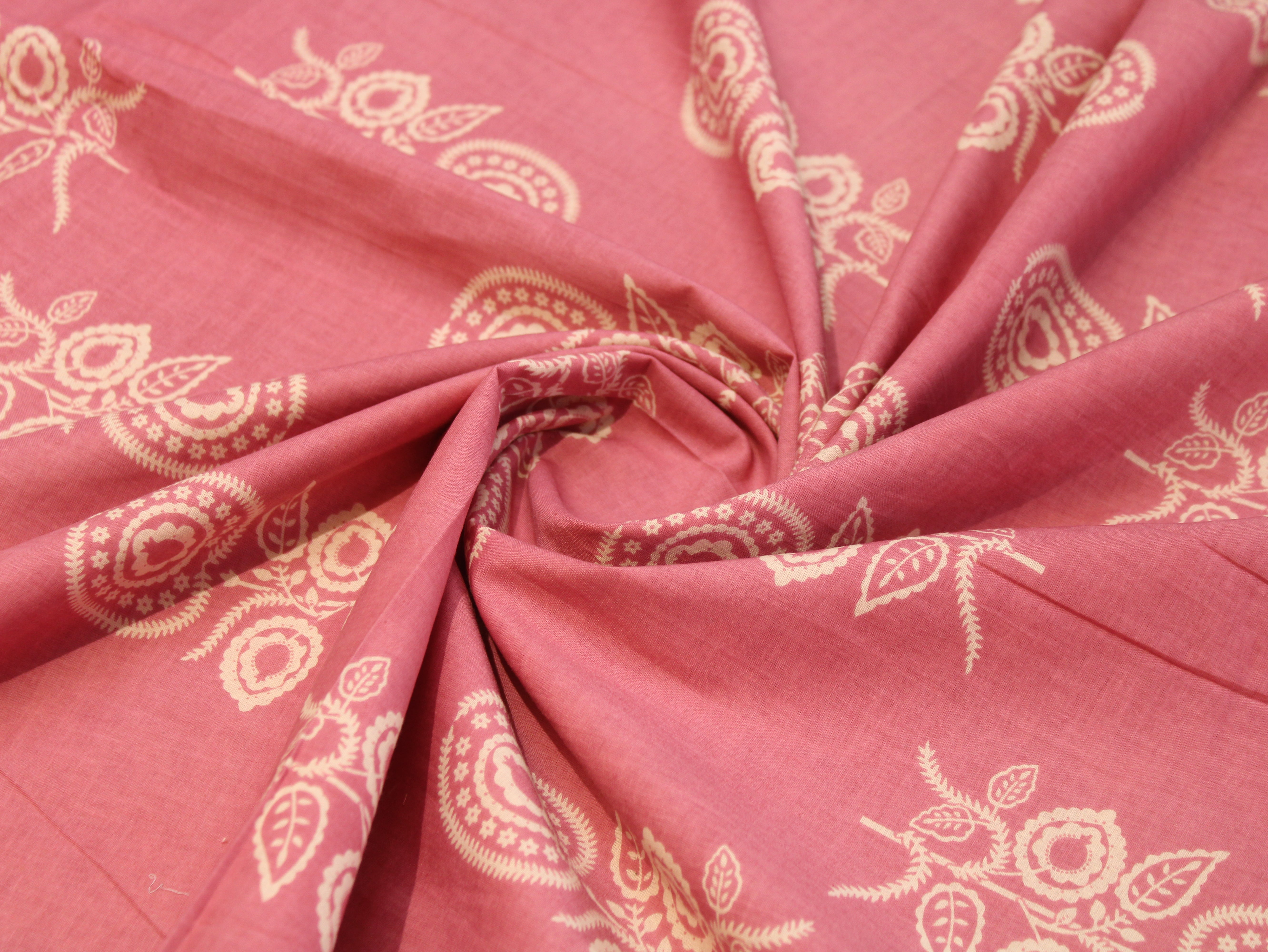 Pure Cotton Cambric Printed Fabric | 44 Inch | 60×60 Count | Pink