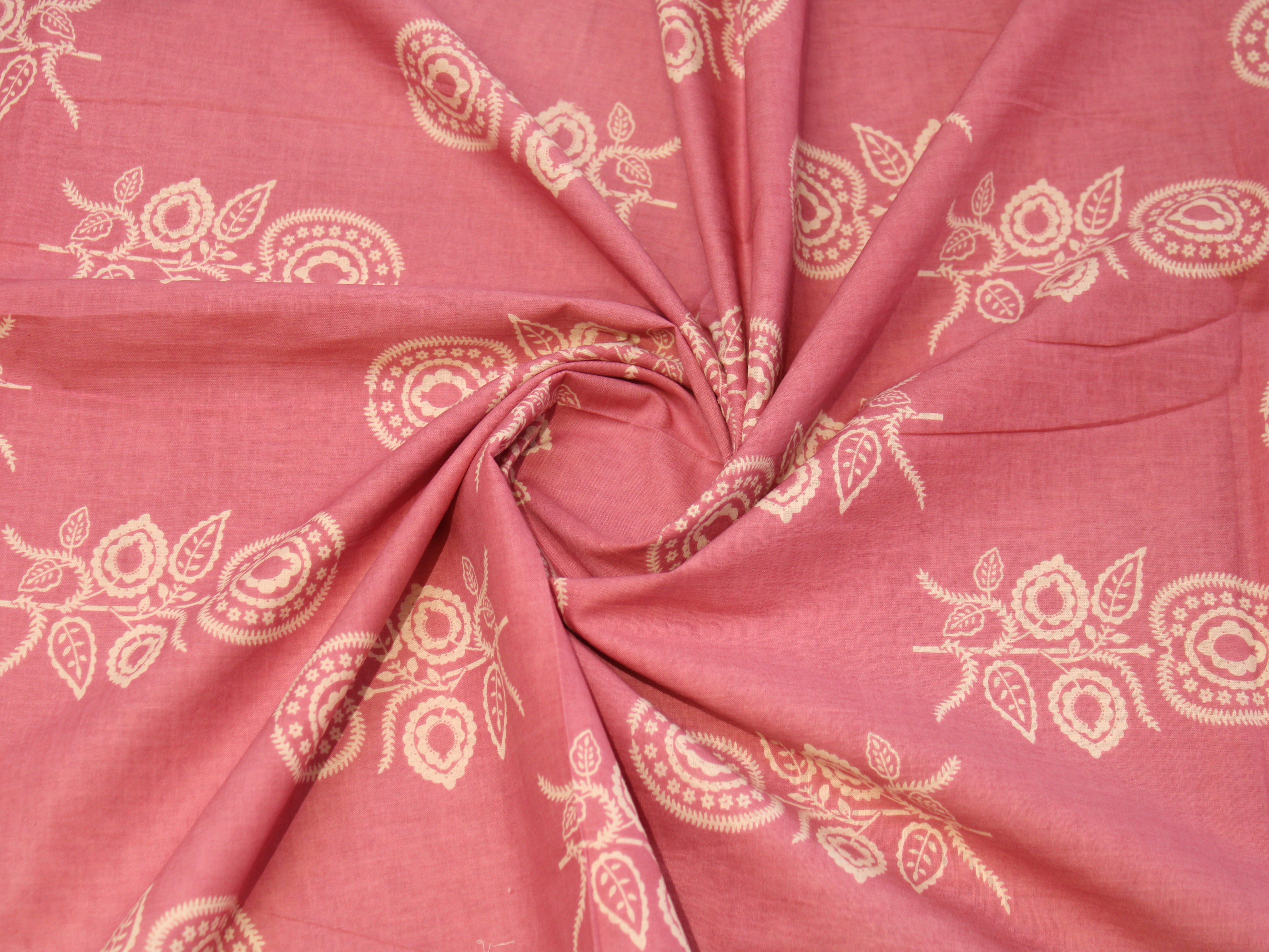 Pure Cotton Cambric Printed Fabric | 44 Inch | 60×60 Count | Pink