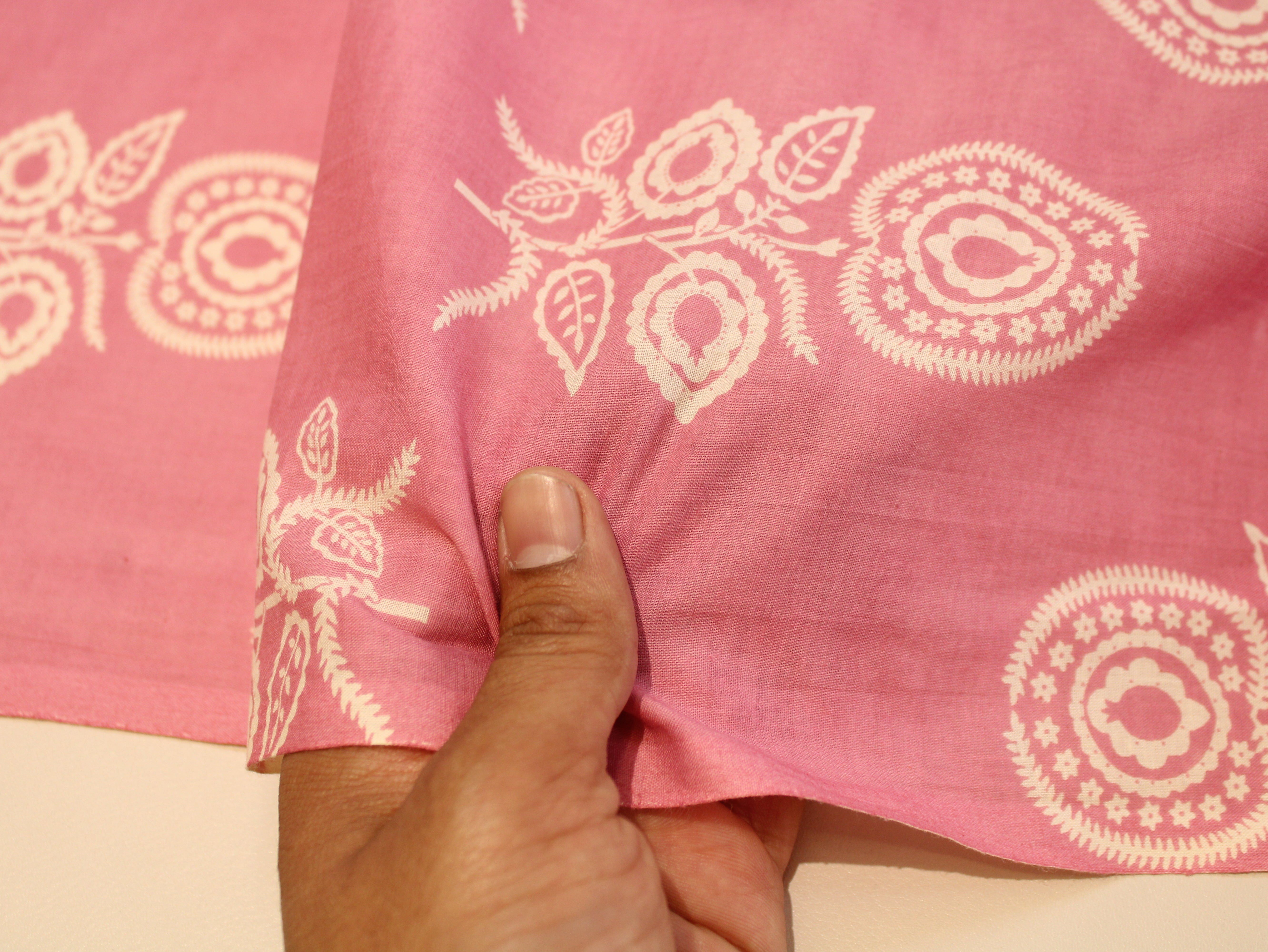 Pure Cotton Cambric Printed Fabric | 44 Inch | 60×60 Count | Pink