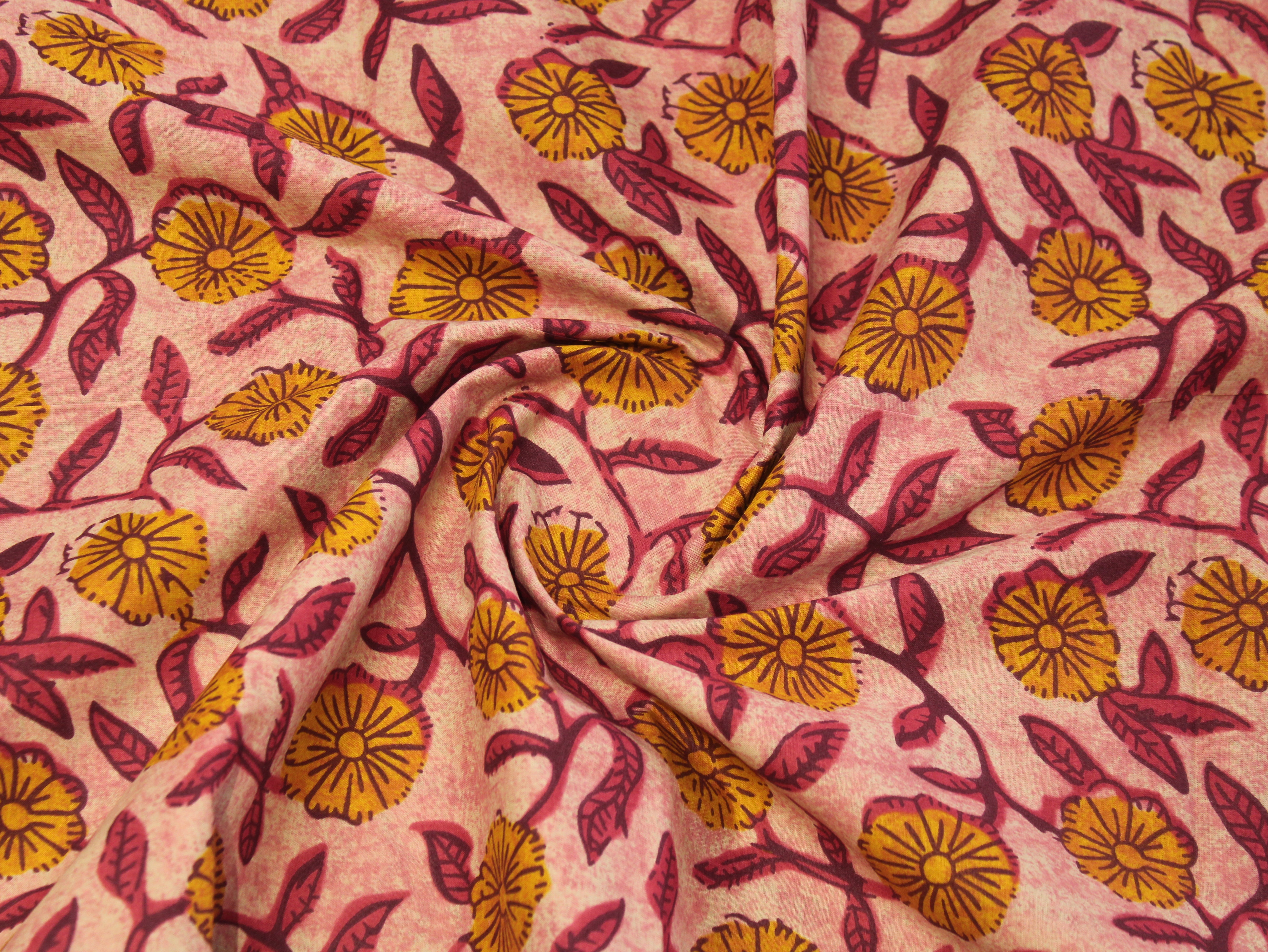 Pure Cotton Cambric Printed Fabric | 44 Inch | 60×60 Count | Pastel Pink