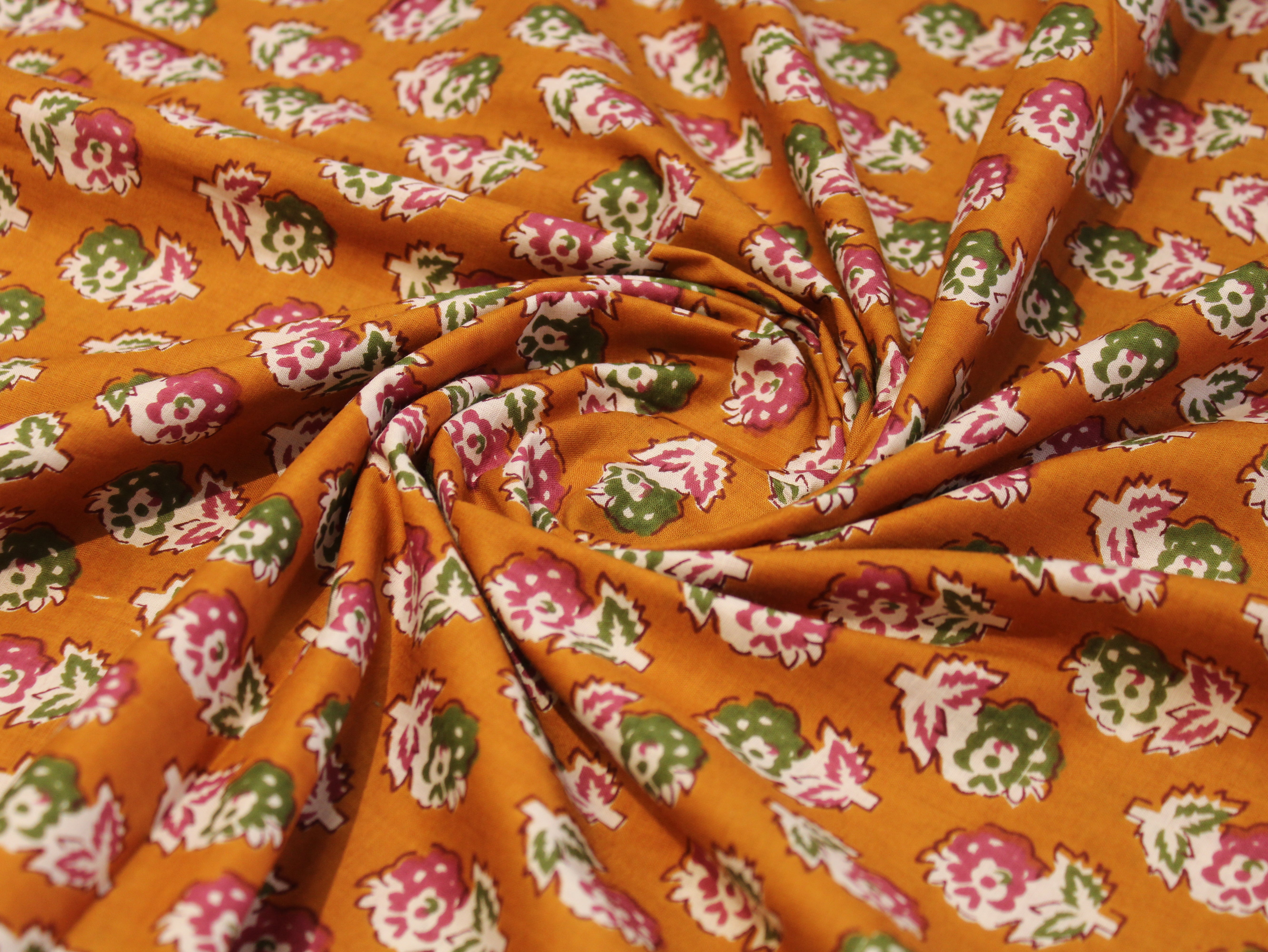 Pure Cotton Cambric Printed Fabric | 44 Inch | 60×60 Count | Mango