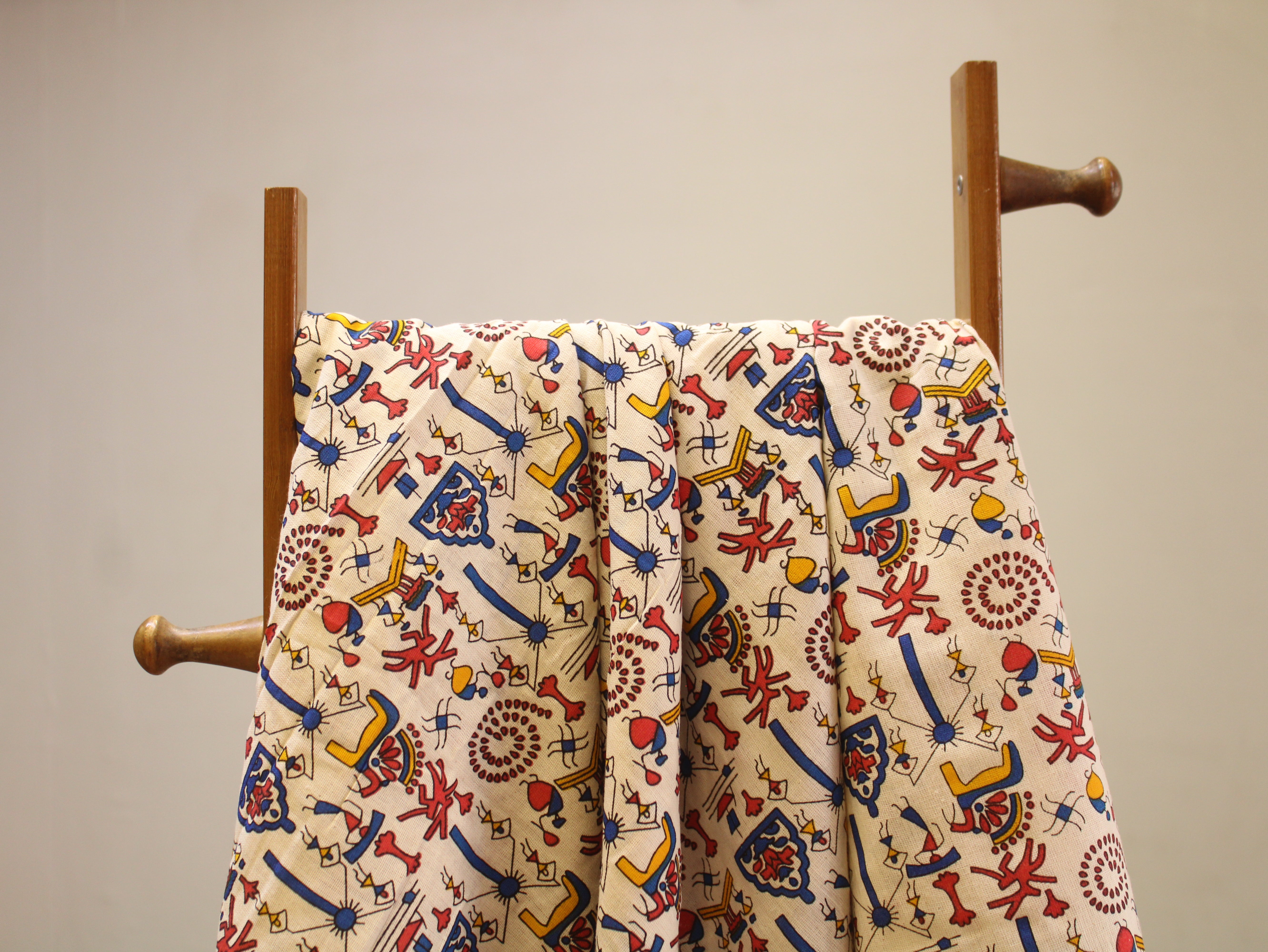 Flex Cotton Warli Screen Discharge Print Fabric - Blue