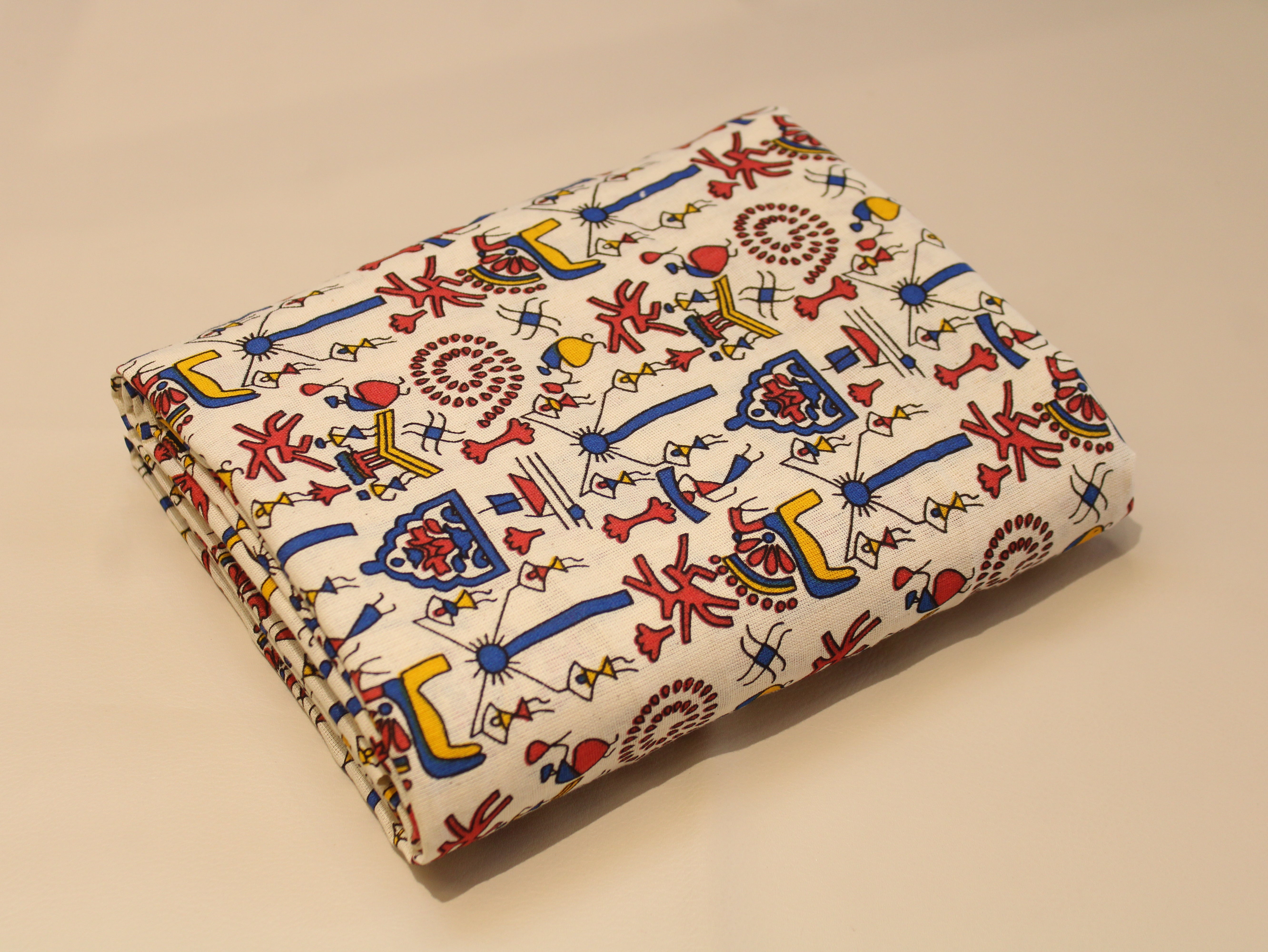 Flex Cotton Warli Screen Discharge Print Fabric - Blue