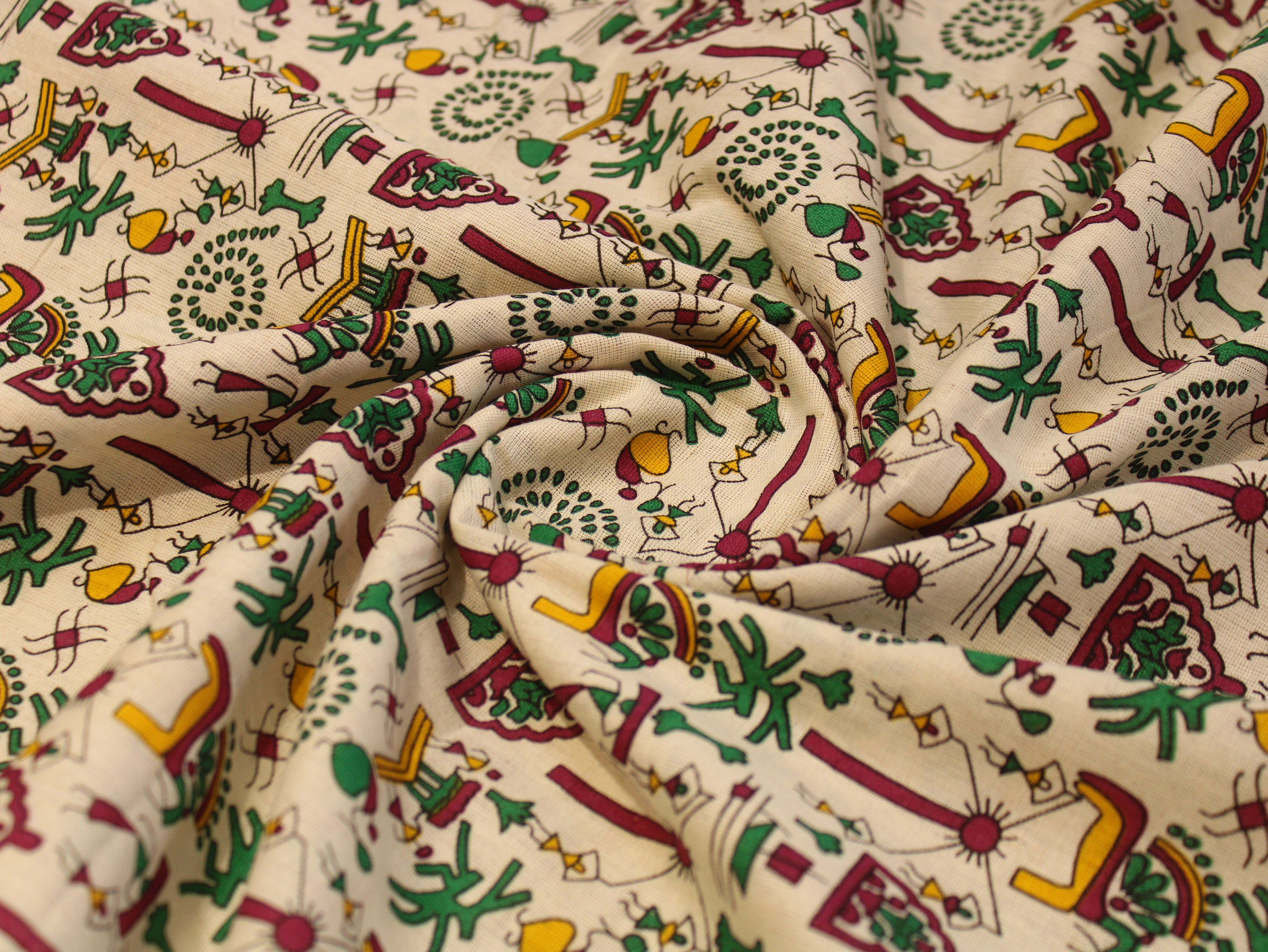 Flex Cotton Warli Screen Discharge Print Fabric - Pink